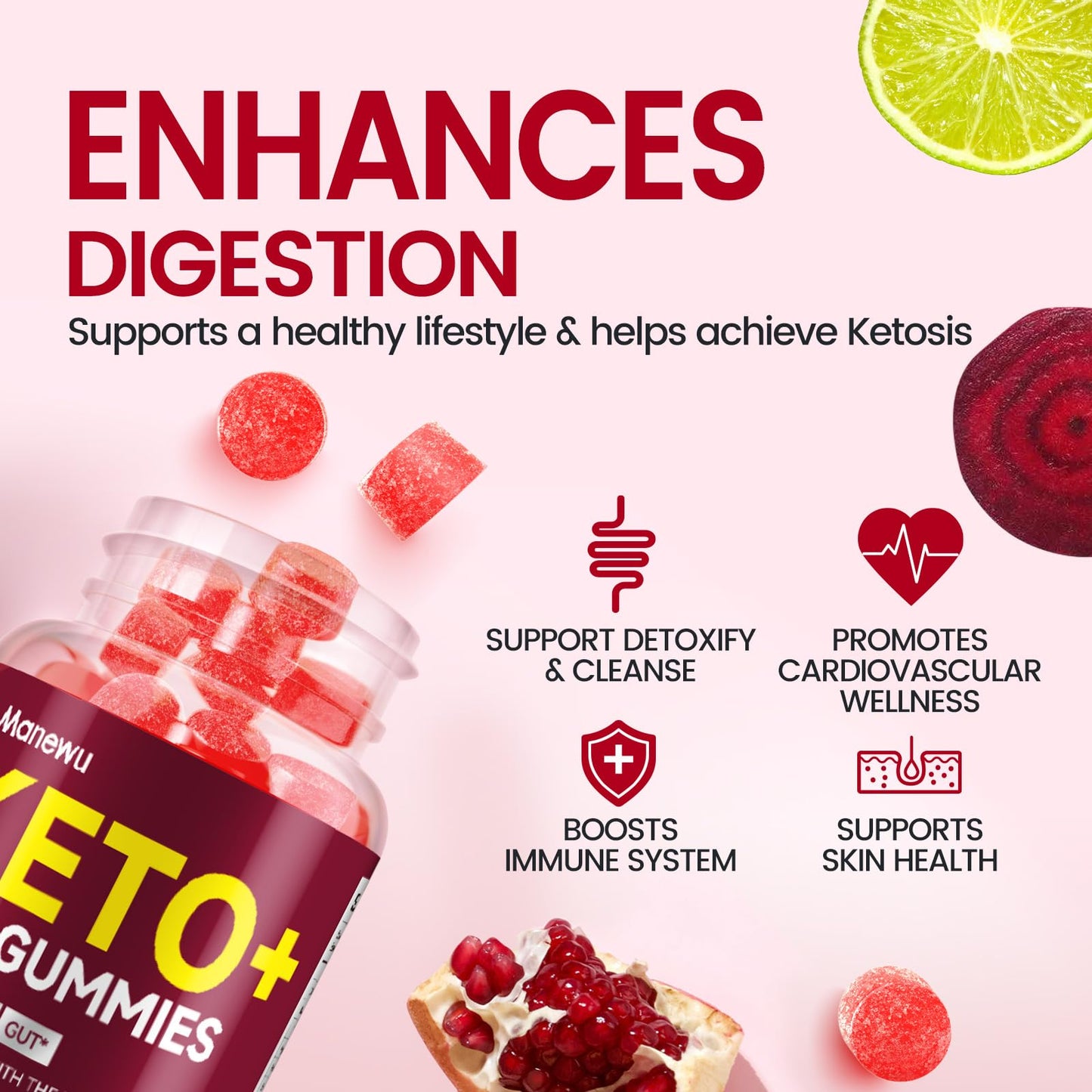 Manewu Keto ACV Gummies - ACV Keto Gummies Diet Supplement - Gluten Free, Vegan, Non-GMO,120 Count