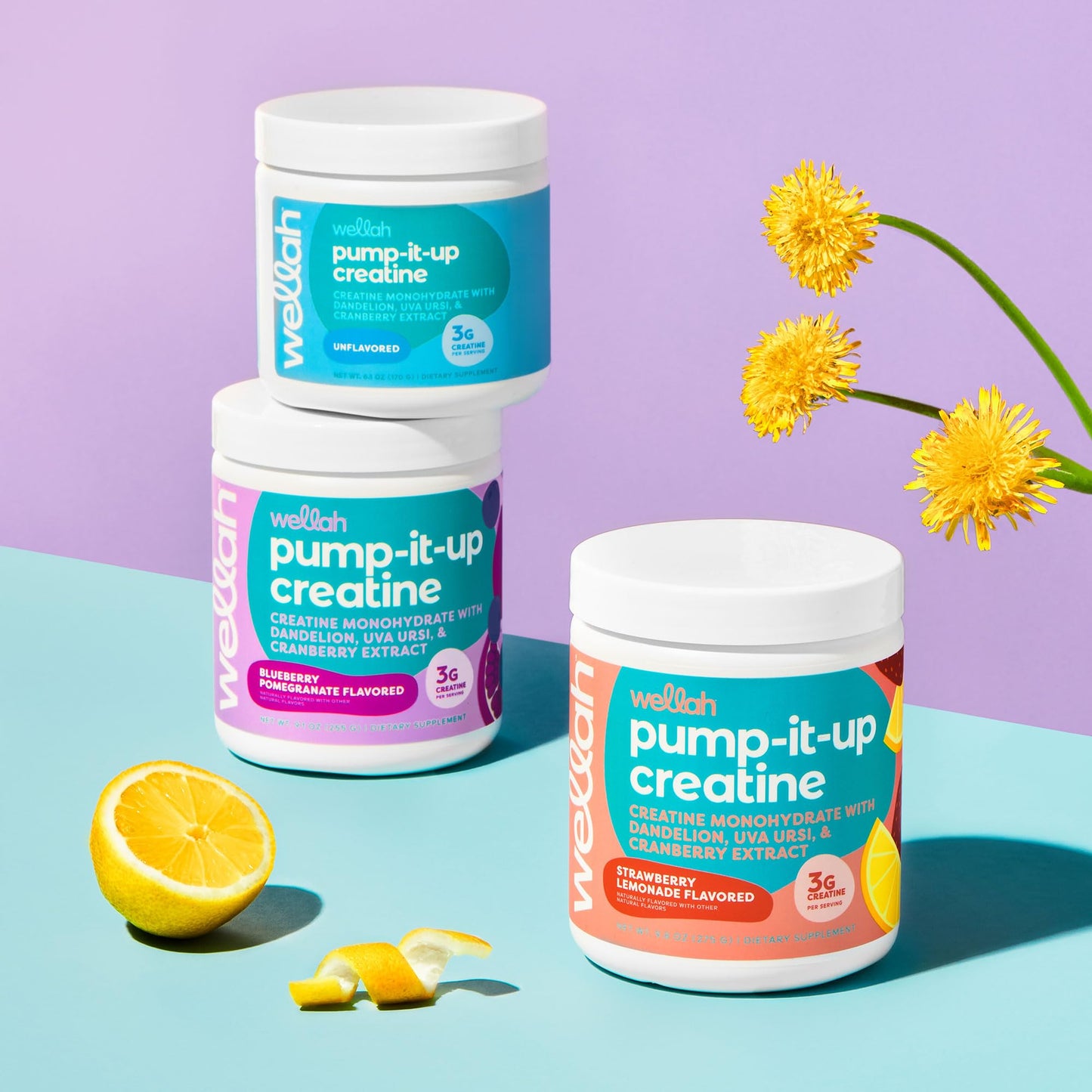 Wellah Pump-It-Up Creatine (50 Servings, Strawberry Lemonade) - Creatine Monohydrate with Dandelion, Uva Ursi, & Cranberry Extract