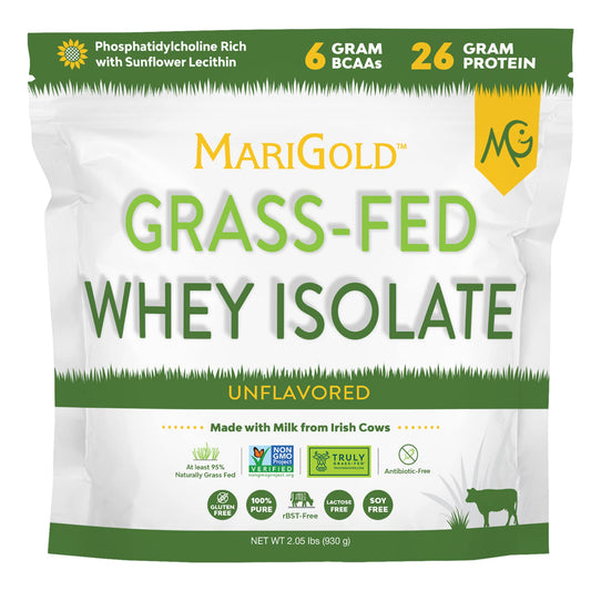 MariGold Grassfed Whey Isolate Protein Powder - Unflavored 2LB - Muscle Building & Recovery - 100% Pure, Cold Processed, Micro Filtered, Non-GMO, rBGH Free, Soy Free, Gluten Free, Lactose Free