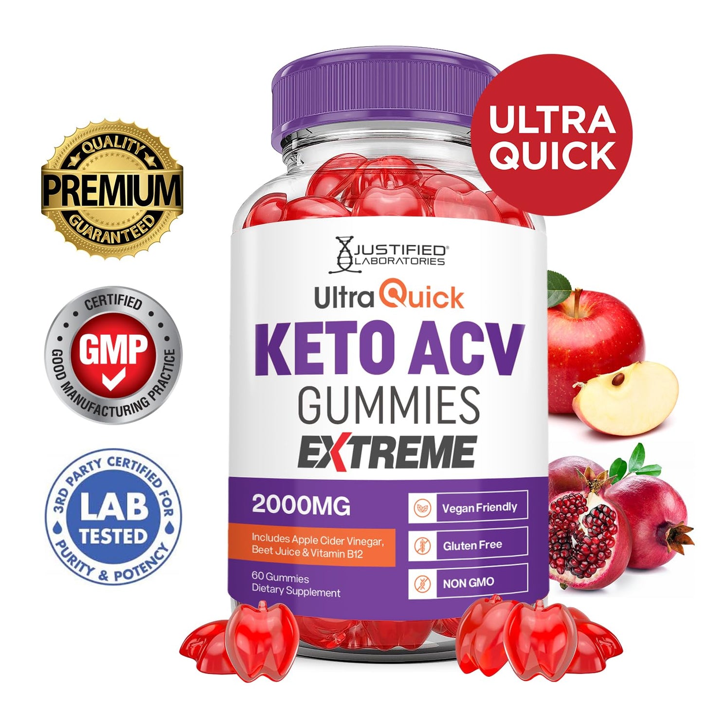 Ultra Quick Keto ACV Gummies Extreme 2000MG Ultraquick Keto Gummies Apple Cider Vinegar Formulated with Pomegranate Beet Juice Powder B12 Vegan Non GMO 60 Gummys