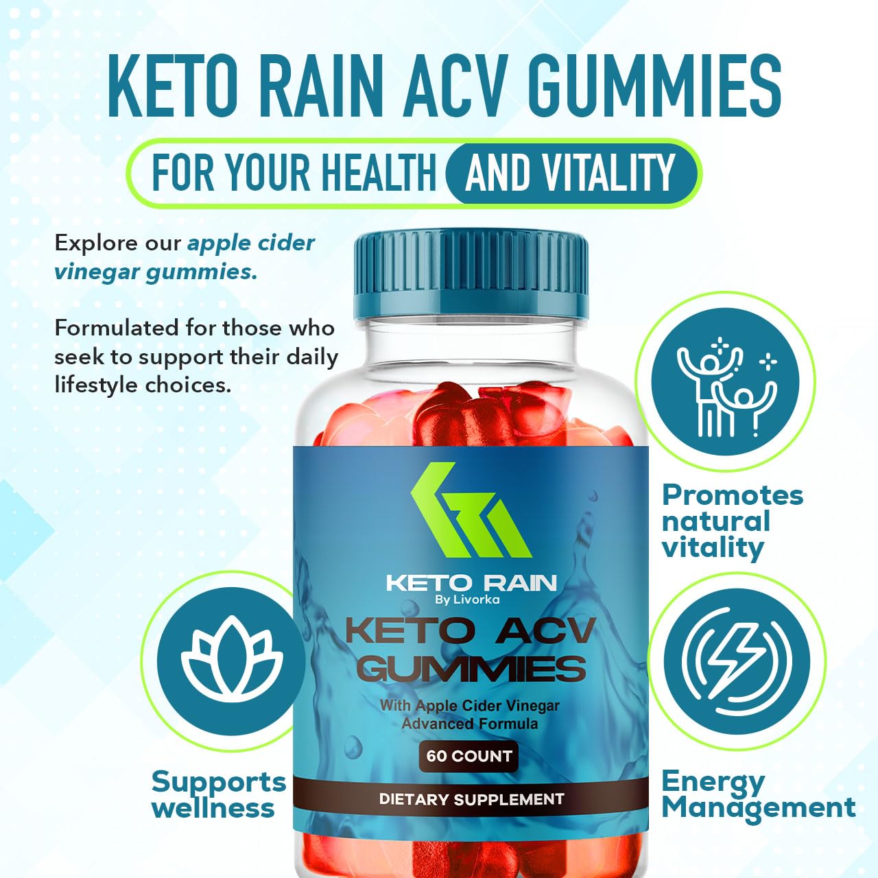 (2 Pack) Keto Rain Gummies - Keto Rain Advanced ACV Gummys, Keto Rain ACV Gummy 1050MG - All Natural Keto Rain Apple Cider Vinegar, KetoRain ACV Gummys, 120 Gummies for 2 Months