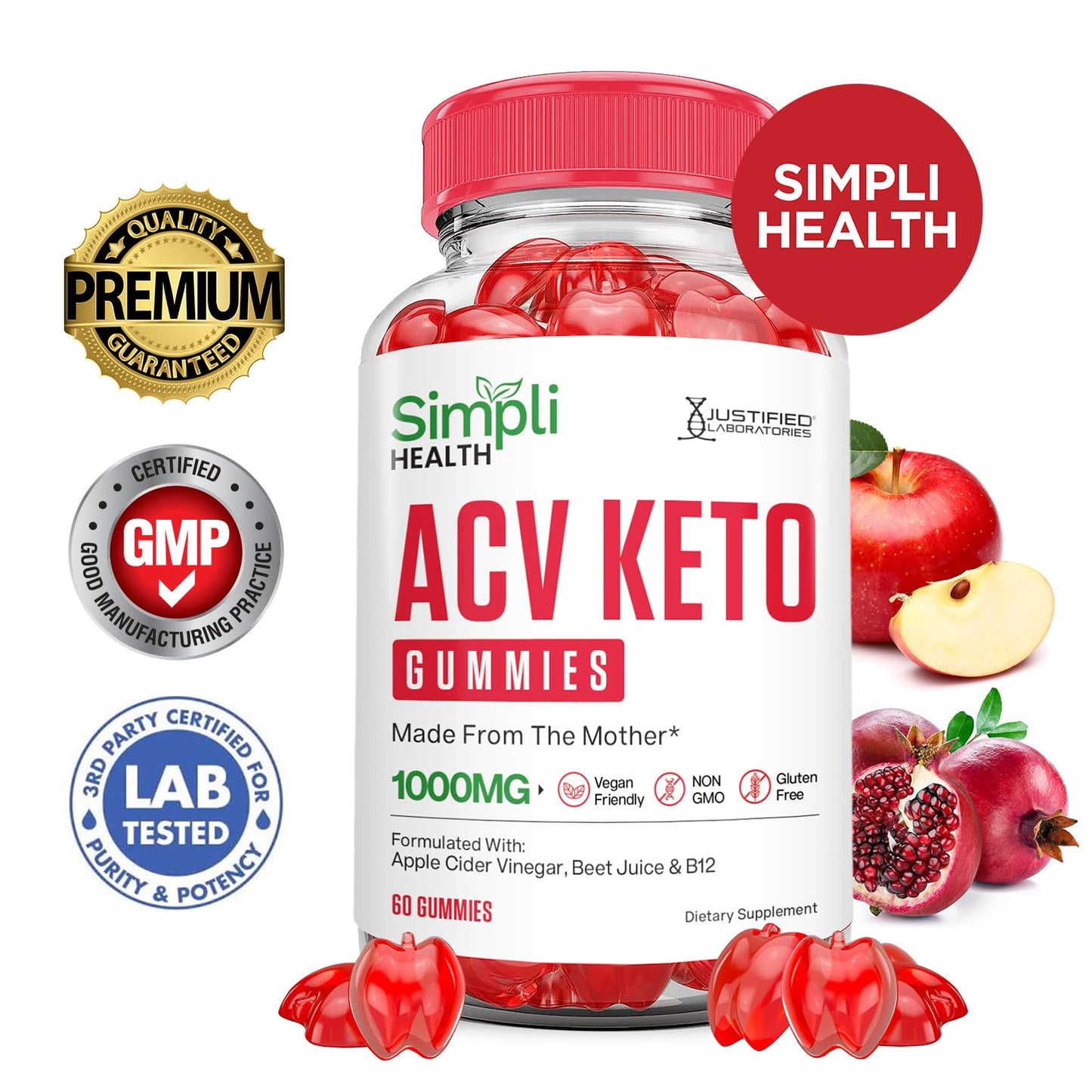 (10 Pack) Simpli Health Keto ACV Gummies Advanced Formula 1000MG Ketonature Keto Gummies Apple Cider Vinegar Formulated with Pomegranate Beet Juice Powder B12 Vegan Non GMO 600 Gummys