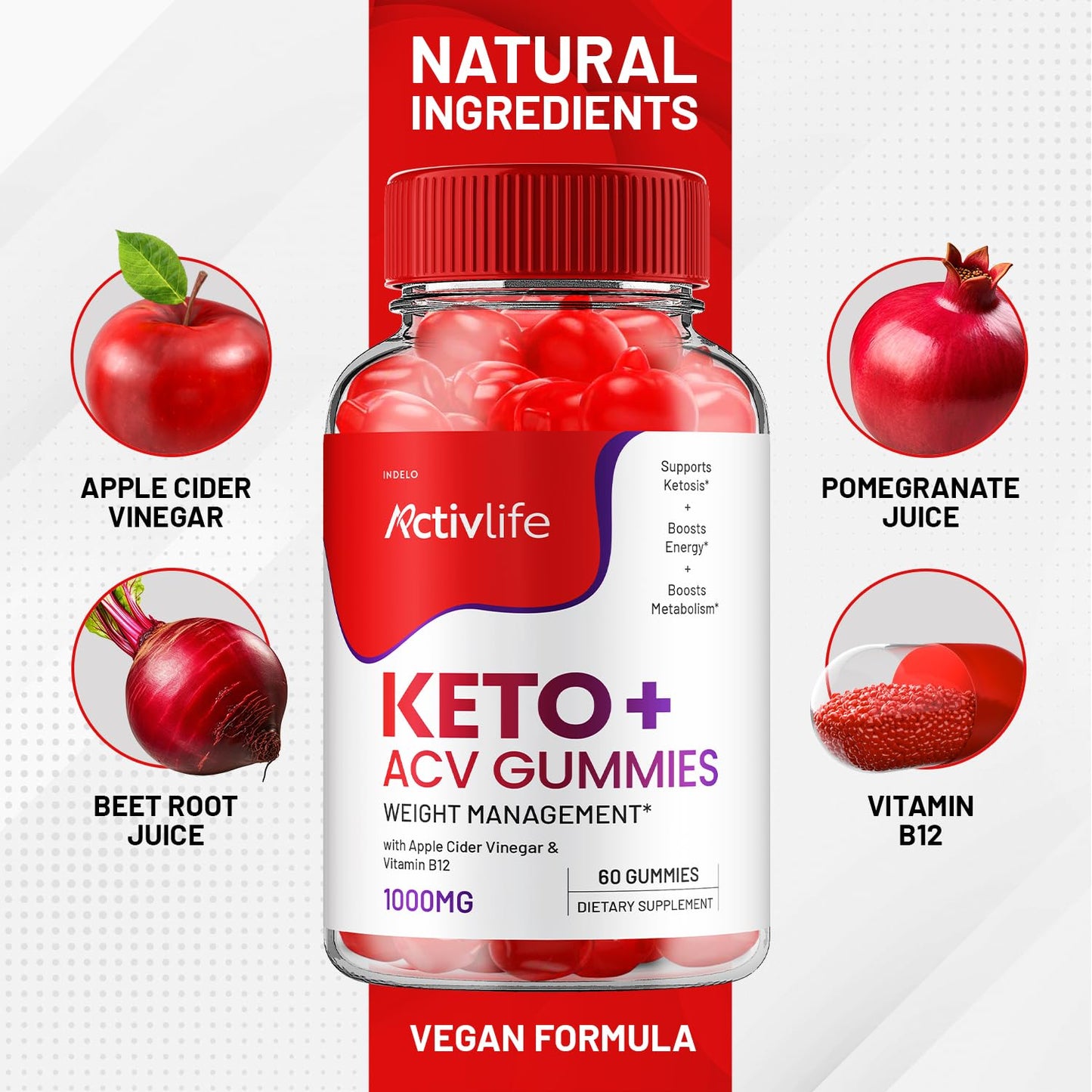 ActivLife Keto ACV Gummies - Active Life Keto Apple Cider Vinegar Gummies, ActivLife Keto + ACV Weight Management Gummies ActiveLife Advanced 1000mg Formula (1 Pack - 60 Gummies)