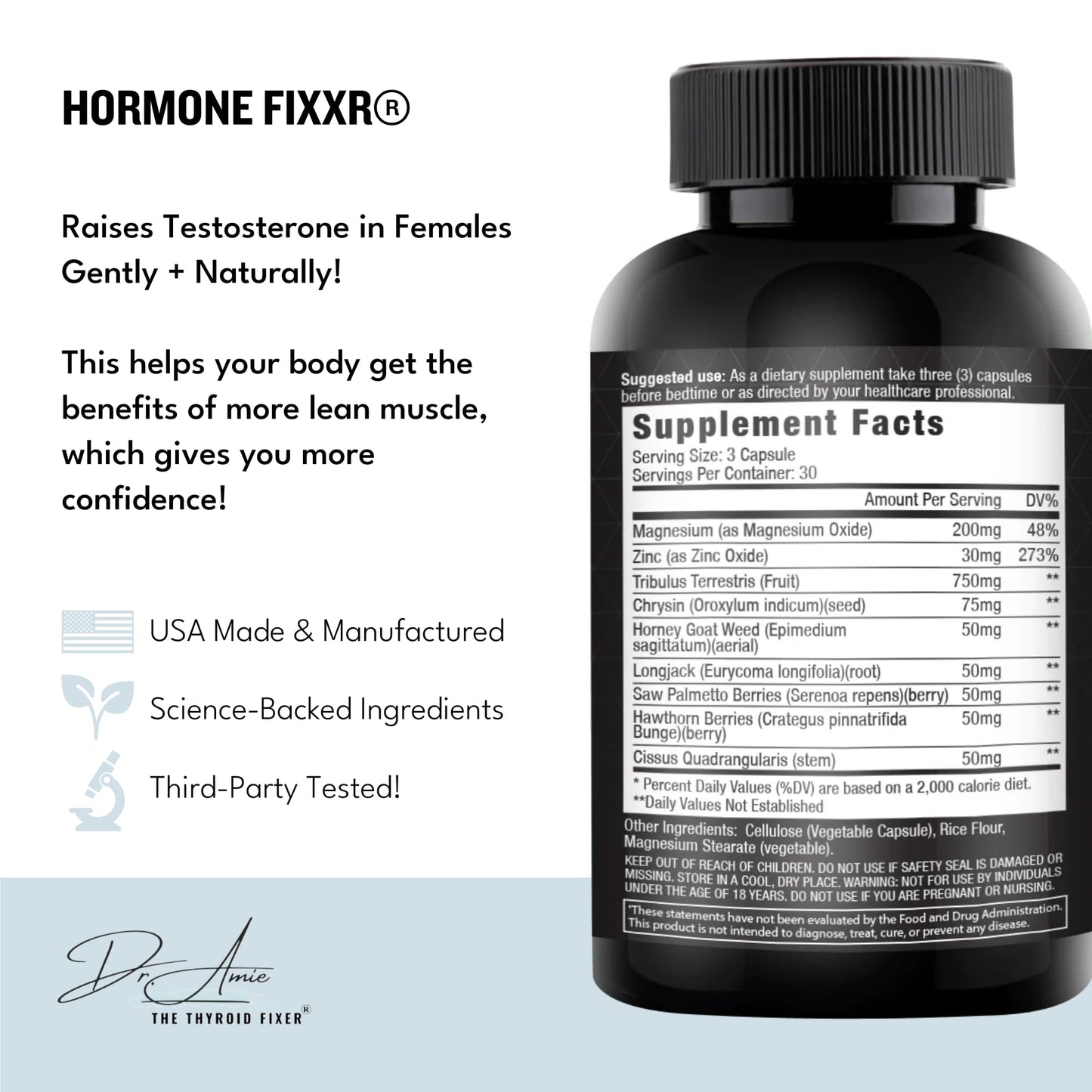Fixxr Hormone Support by Dr. Amie | Women's Testosterone Booster | 30 Day Supply, 90 Capsules