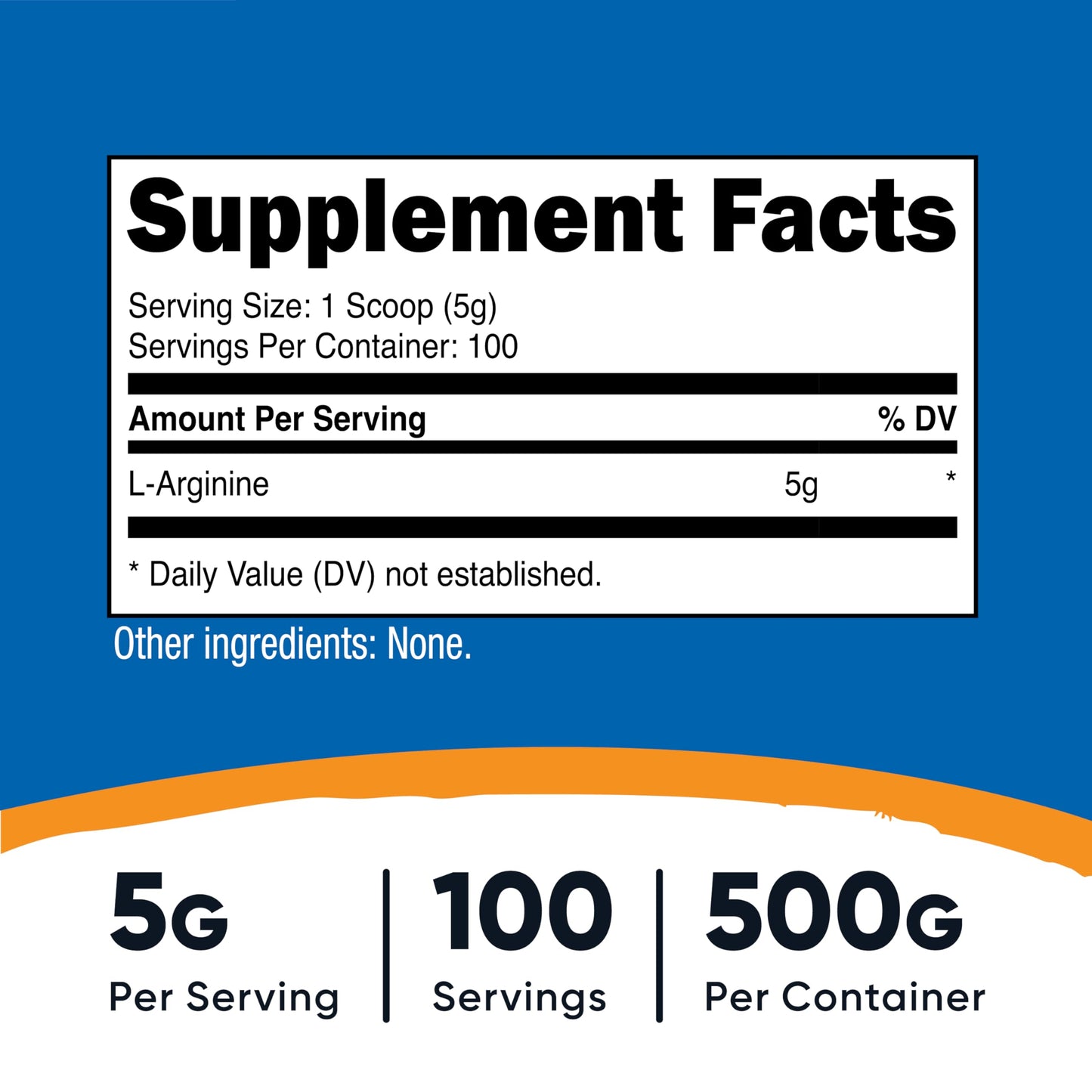 Nutricost L-Arginine Powder 500 Grams (1.1lbs) - Pure L-Arginine Powder - 5000mg Per Serving; 100 Servings