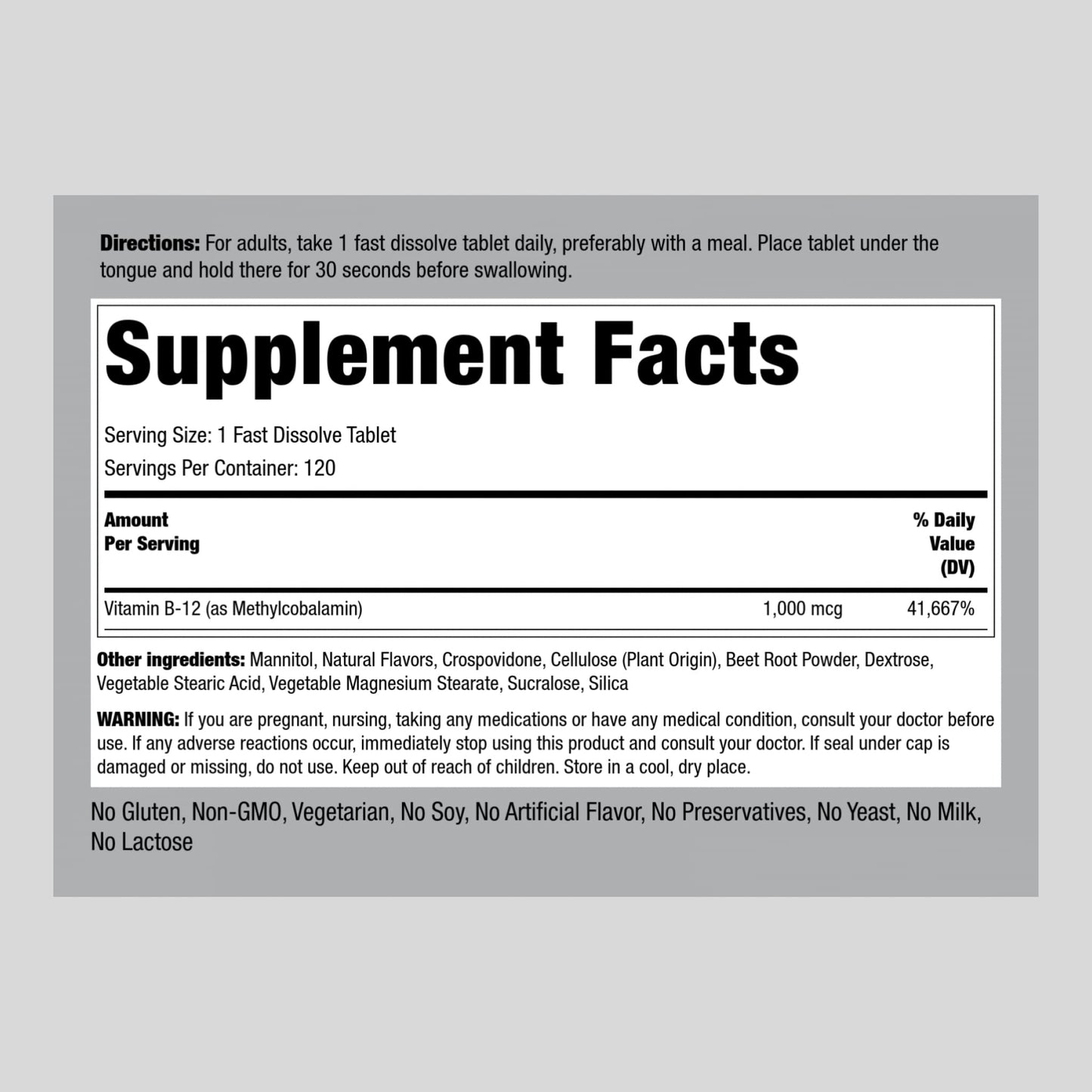 Piping Rock Vitamin B-12 Sublingual 1000 mcg | 120 Tablets | Methylcobalamin | Berry Flavor | Non-GMO, Gluten Free Supplement
