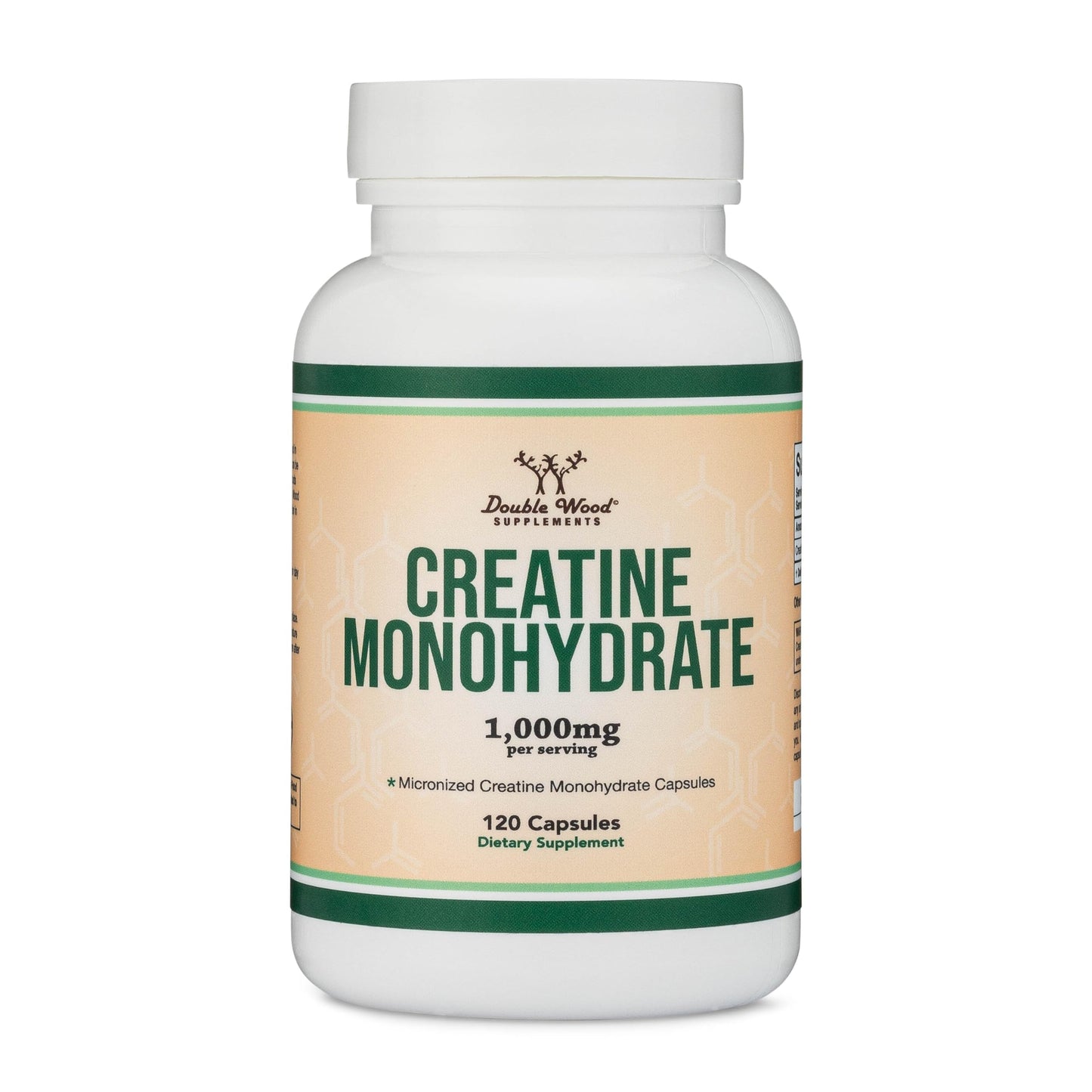 Creatine Pills 1,000mg Per Serving (120 Creatine Capsules) Micronized Creatine Monohydrate Powder with No Fillers, Vegan Safe, Non-GMO, Gluten Free (Non Stim Preworkout) by Double Wood