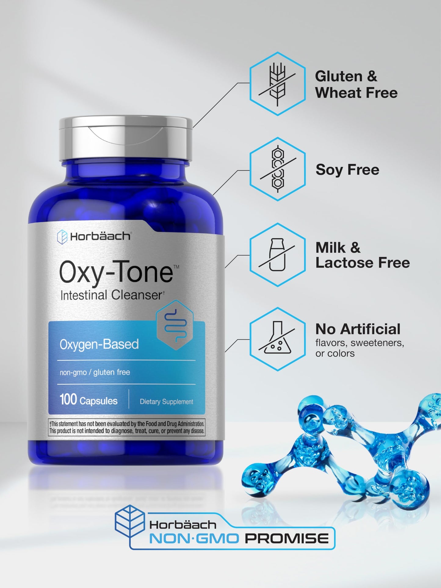 Horbäach Colon Cleanse | 100 Capsules | Non-GMO & Gluten Free Colon Cleanser Pills for Adults | with Ozonated Magnesium