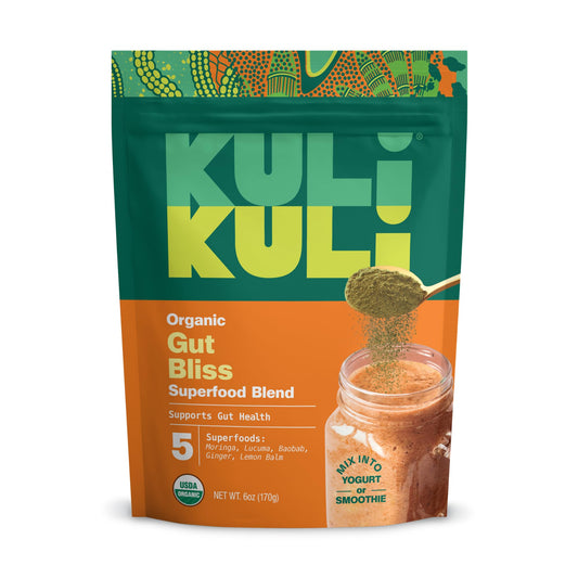 Kuli Kuli Gut Bliss Superfood Powder [6 oz] - Powerful Blend of Organic Moringa, Baobab, Lucuma, Ginger and Lemon Balm - Promote Digestion, Soothe the Stomach and Boost Gut Health