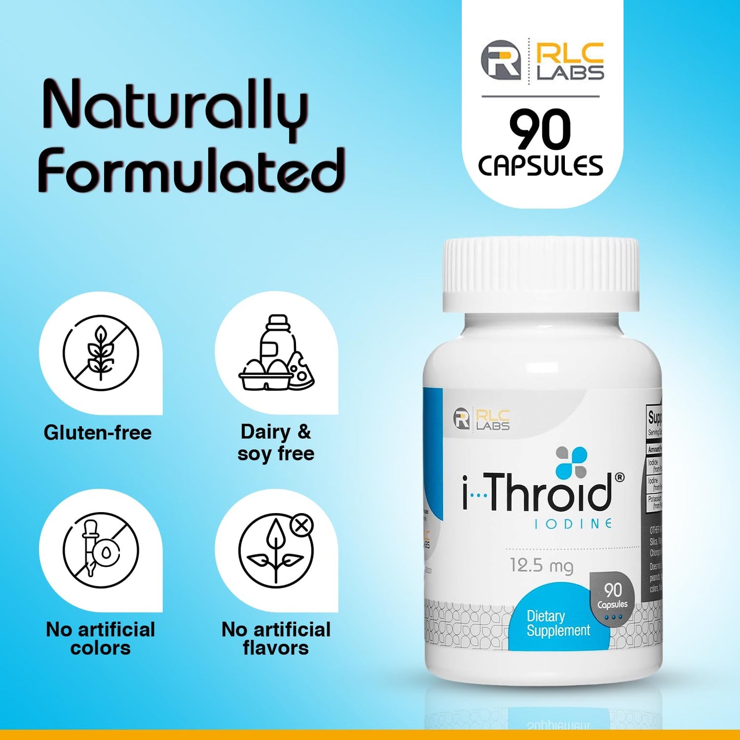 RLC, i-Throid 12.5 mg, Iodine and Iodide Supplement to Support Thyroid Health and Hormone Balance, 90 capsules (90 servings)