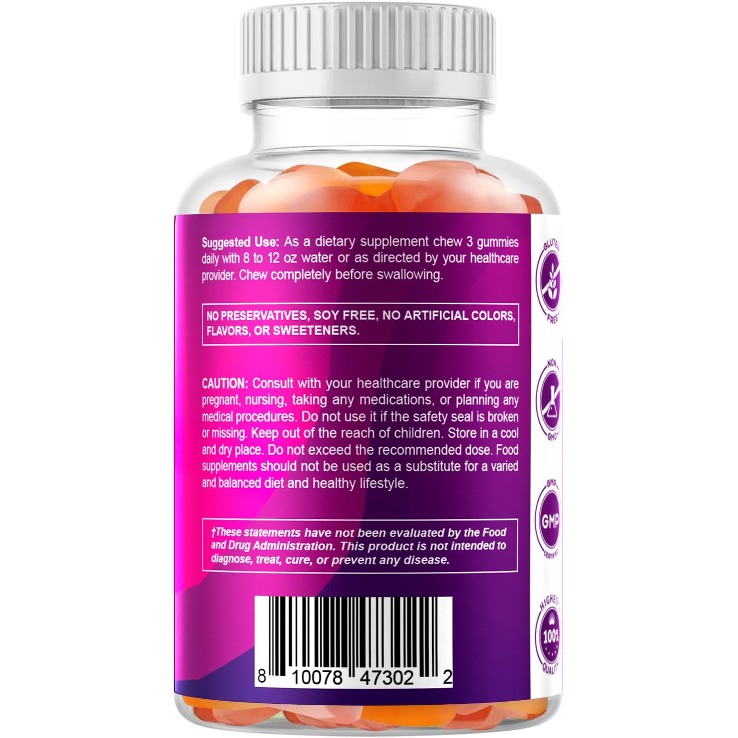 Vitamatic Prebiotic Fiber Gummies for Adults - 7G Fiber Extra Strength - Zero Sugar Added - 60 Pectin Based Gummies - Digestive Health & Regularity Support