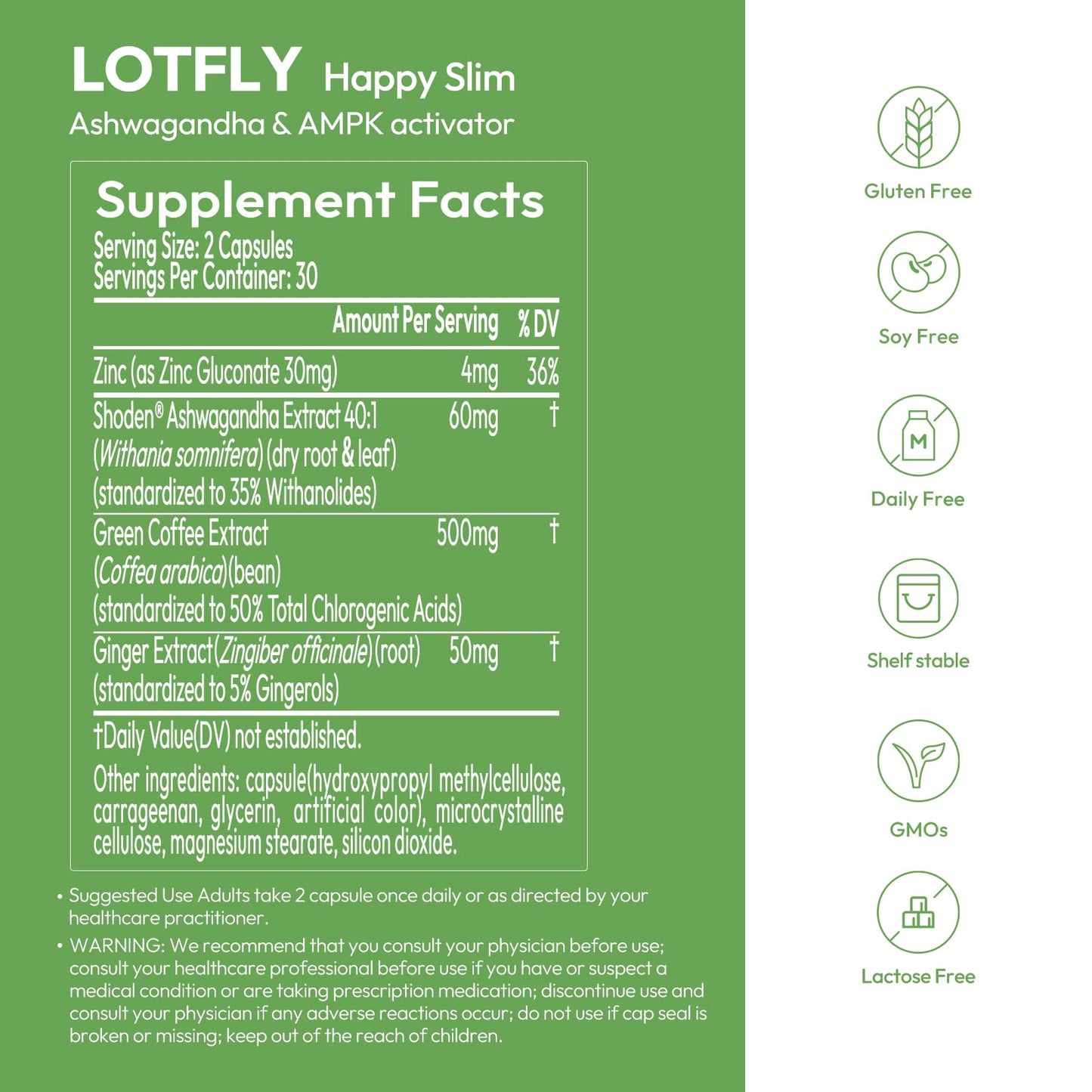 LOTFLY Happy Booster - 30-Day Colon Cleanse Detox for Women & Men | Advanced Gut Support with Ashwagandha, Green Coffee Bean, Ginger Extract | Non-GMO Capsules for Bloating Relief & Digestive Health