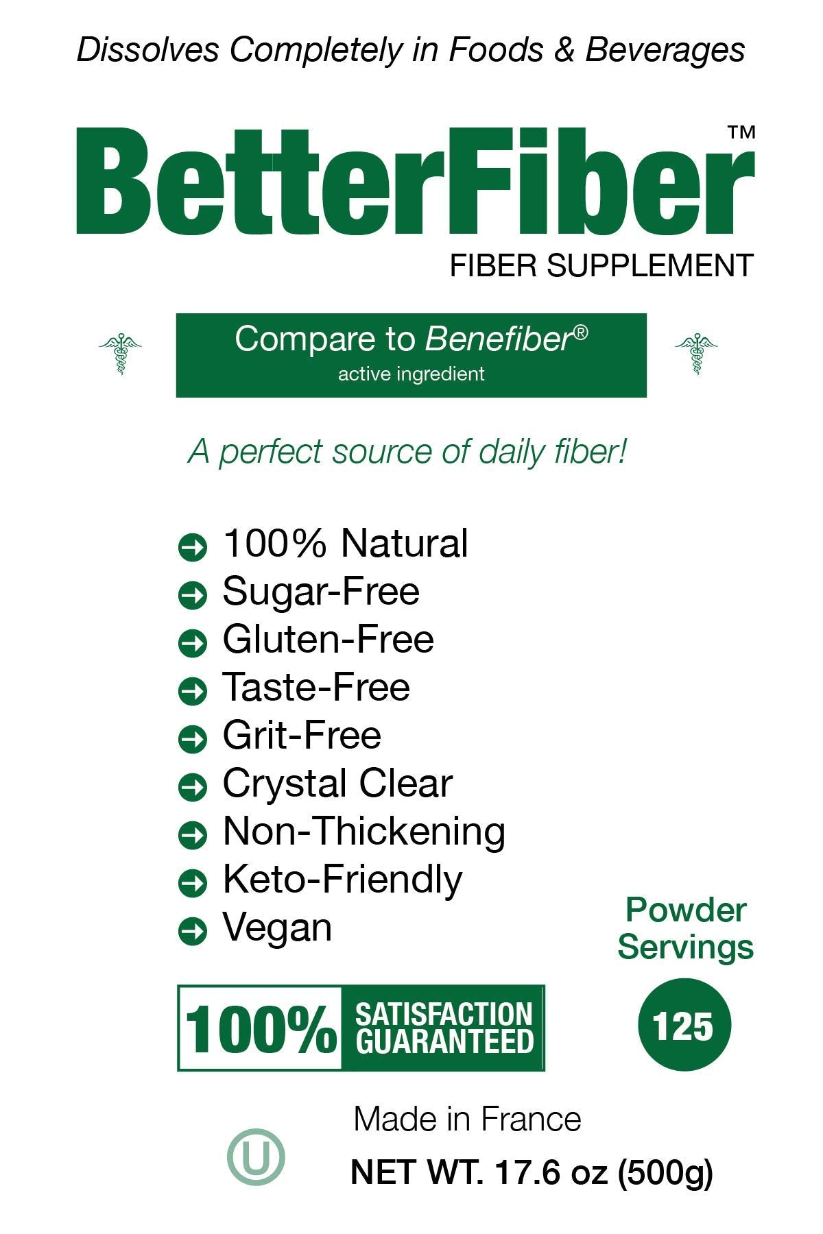 BetterFiber - Prebiotic Fiber Supplement [100% Generic Equivalent of Leading Brand] ⊘ Non-GMO Gluten-Free Vegan OU Kosher Certified - 17.6oz/500g (125 Servings)
