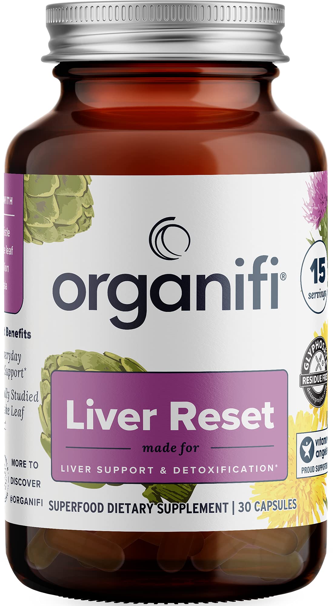 Organifi - Liver Reset - Liver Detox - Digestive and Immune Support - Promotes Cellular Energy Production, 30 Capsules