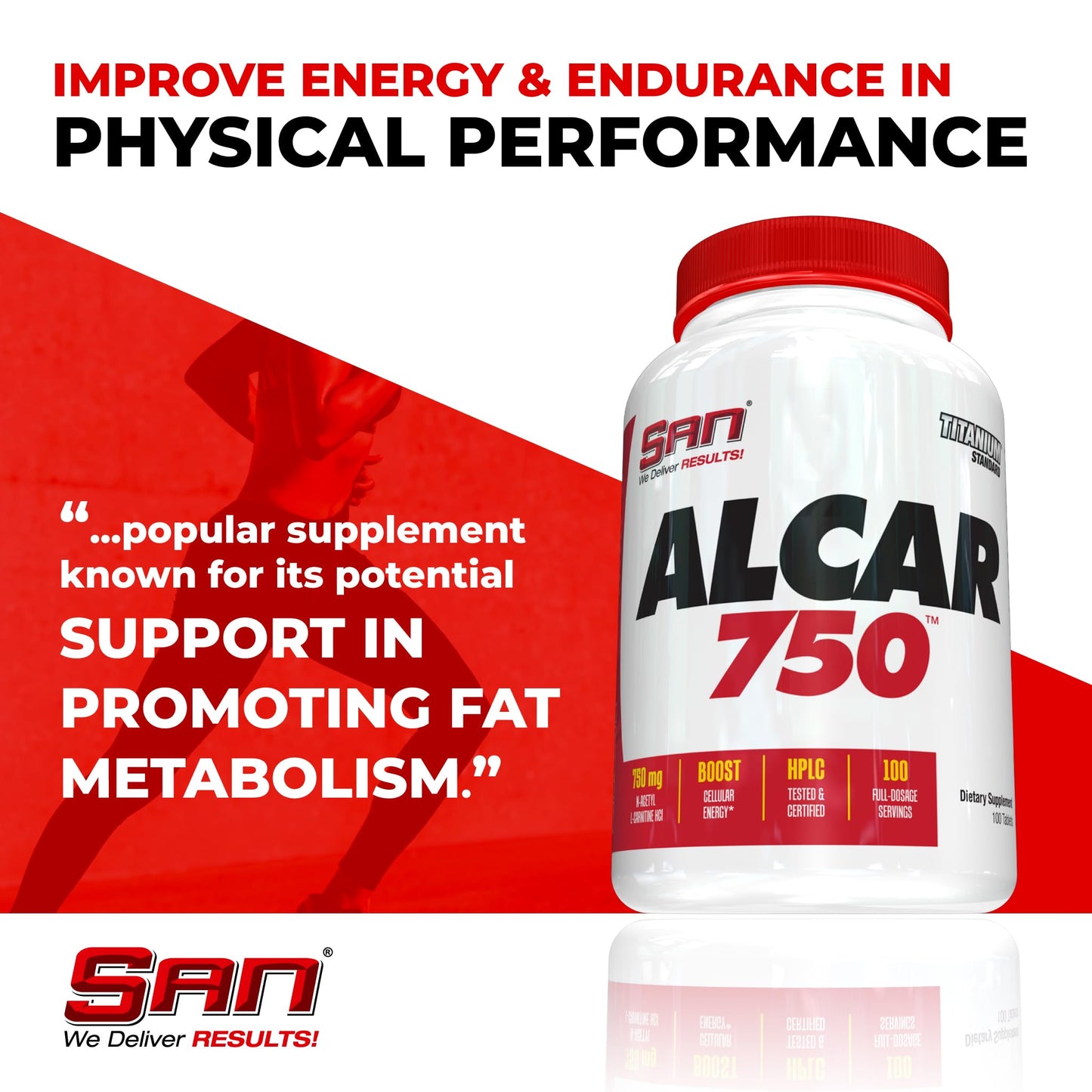 SAN Nutrition Alcar 750 - Pure Acetyl L-Carnitine for Energy, Focus, and Fat Metabolism 100 Servings