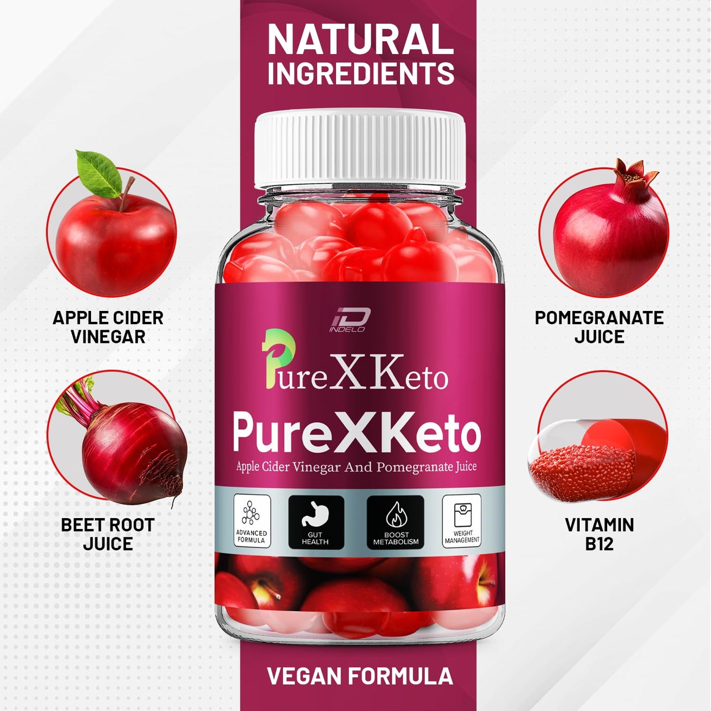 PureXKeto ACV Gummies Dietary Supplement - PureX Keto Keto ACV Gummies with Apple Cider Vinegar & Pomegranate Juice, Pure X Keto Gummies Reviews, Advanced Weight Management (1 Pack - 60 Gummies)