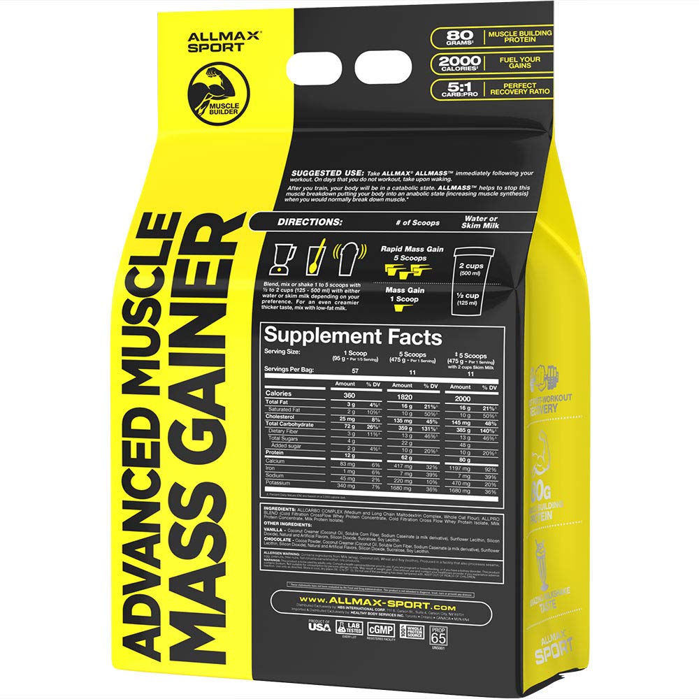 Allmax Nutrition - All Mass Post Workout Gainer, High Calorie, Mass Gainer, Protein Powder, Vanilla - 12 Pound (Pack of 1)