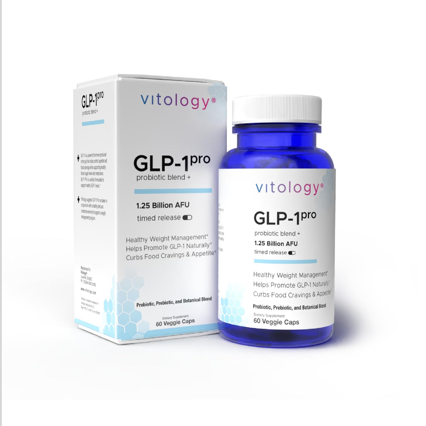 Vitology GLP-1 Probiotic Blend+ | 1.25 Billion AFU | 3 Probiotics + 8 Botanicals | Proprietary Nutraceutical Blend