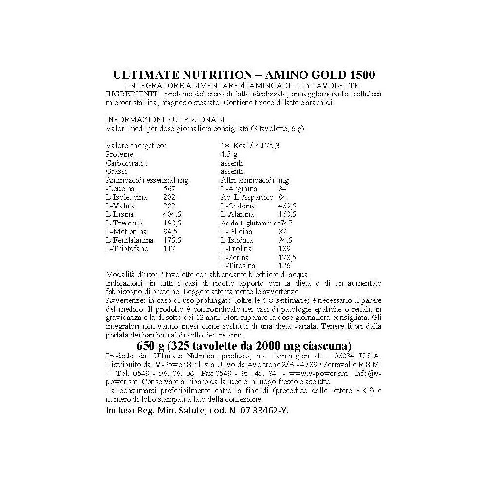 Ultimate Nutrition Amino Gold - 1500 mg - 325 Tablets…