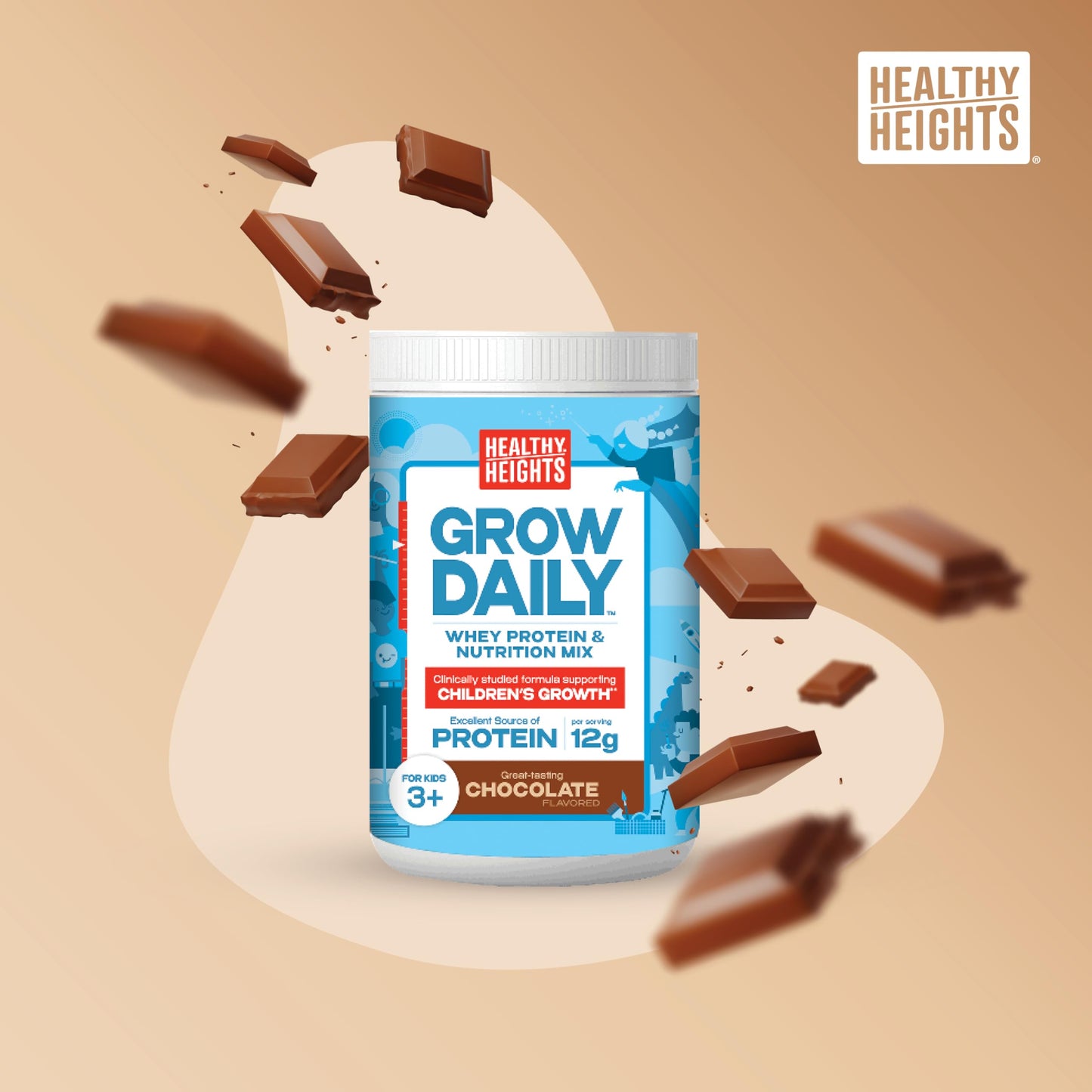 Healthy Heights Grow Daily Kids Protein Drink Mix (Chocolate) - High Protein Shake for Kids 3+