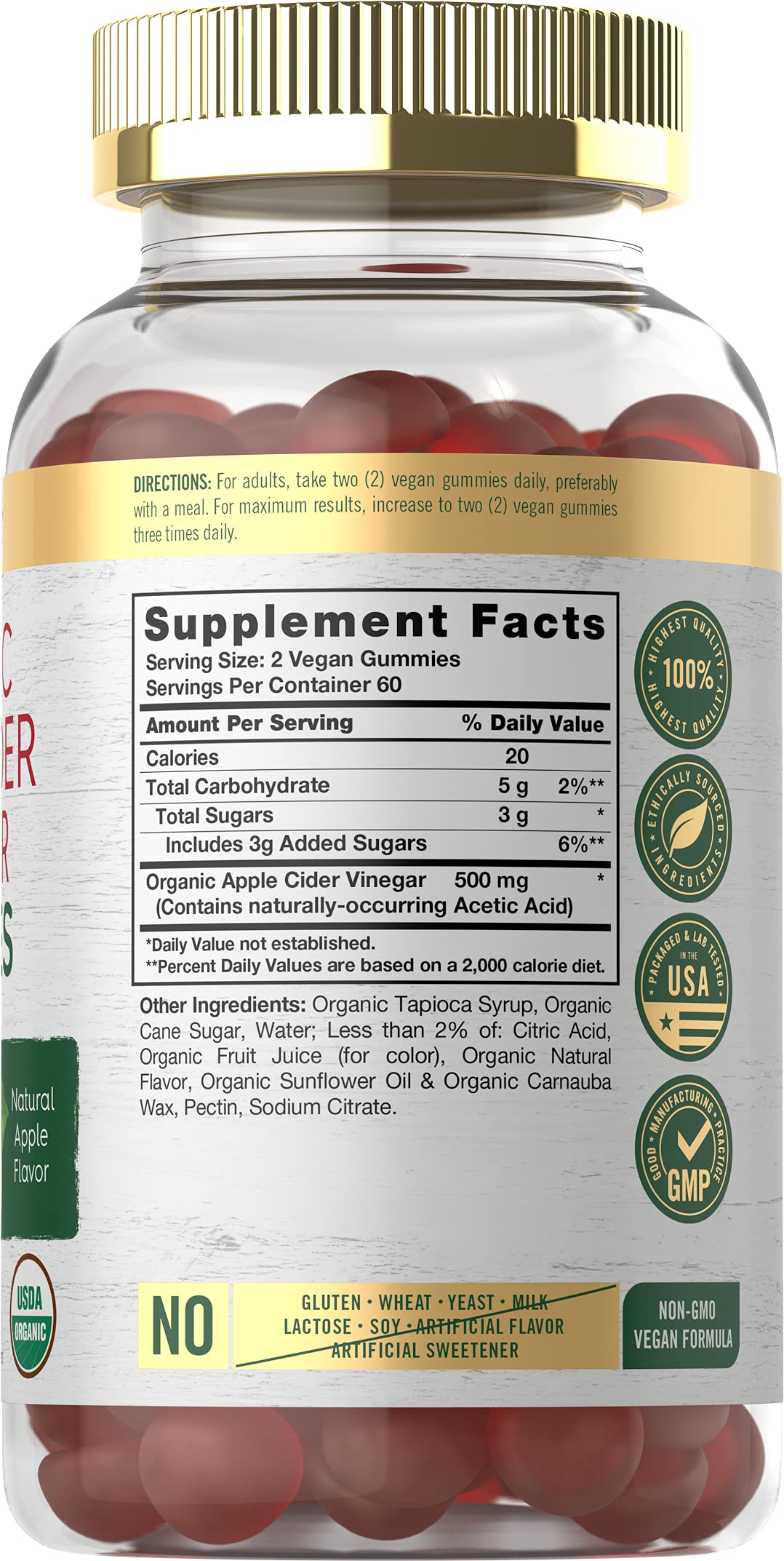 Carlyle Organic Apple Cider Vinegar Gummies | 120 Count | USDA Organic | Vegan, Non-GMO & Gluten-Free ACV Gummies | Apple Flavor