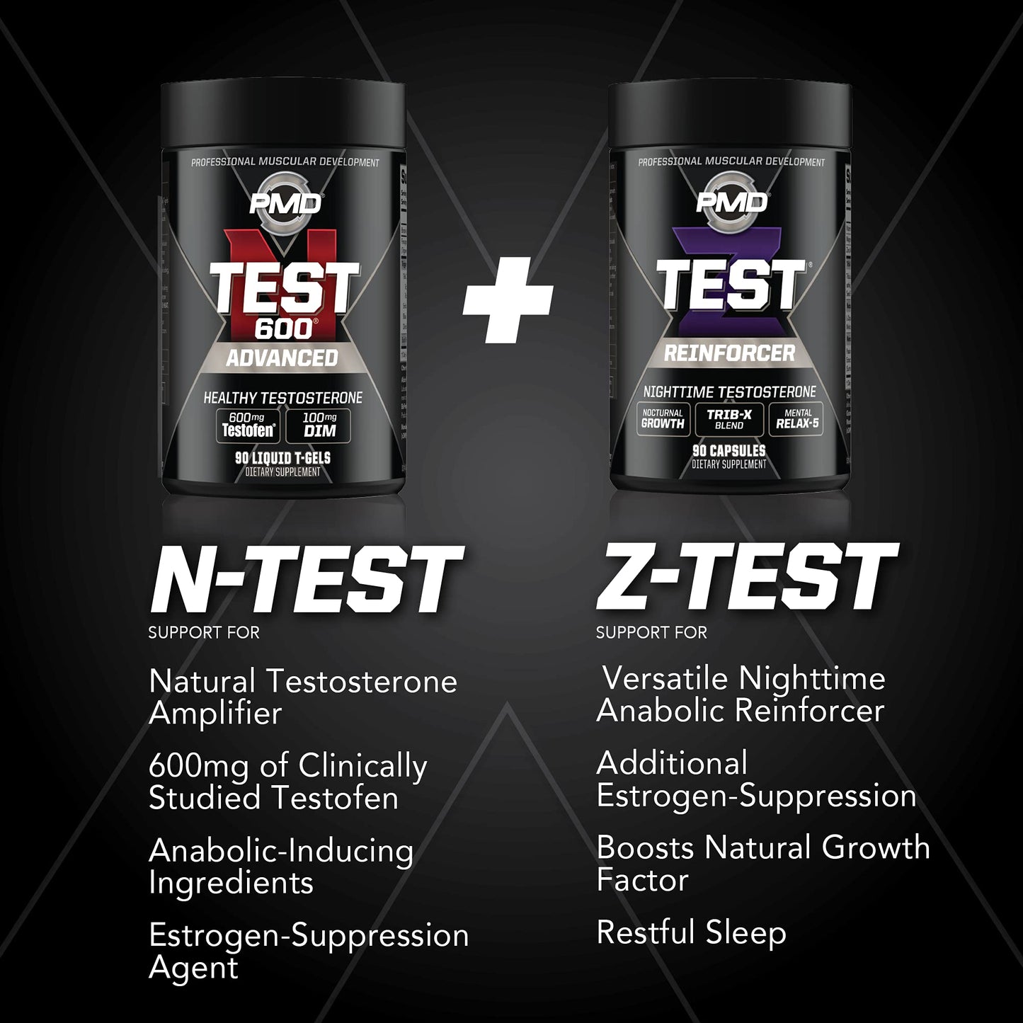 PMD Sports Flex Stack Advanced 24-Hour Testosterone Stack for Lean Muscle Growth, Strength, Recovery, Libido and Restful Sleep - N-Test 600 Advanced / 90 Liquid T-Gels, Z-Test 90 Capsules …
