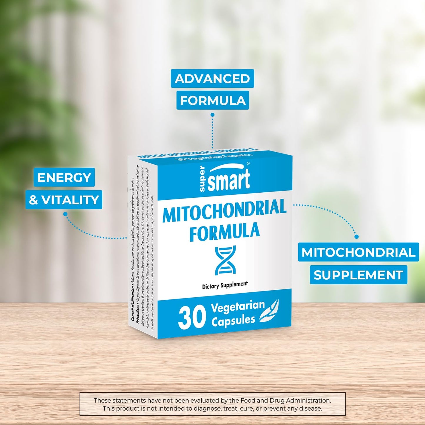 Supersmart - Mitochondrial Formula with PQQ - Anti Aging - Rejuvenates Senescent Cells by generating New Mitochondria | Non-GMO & Gluten Free - 30 Vegetarian Capsules