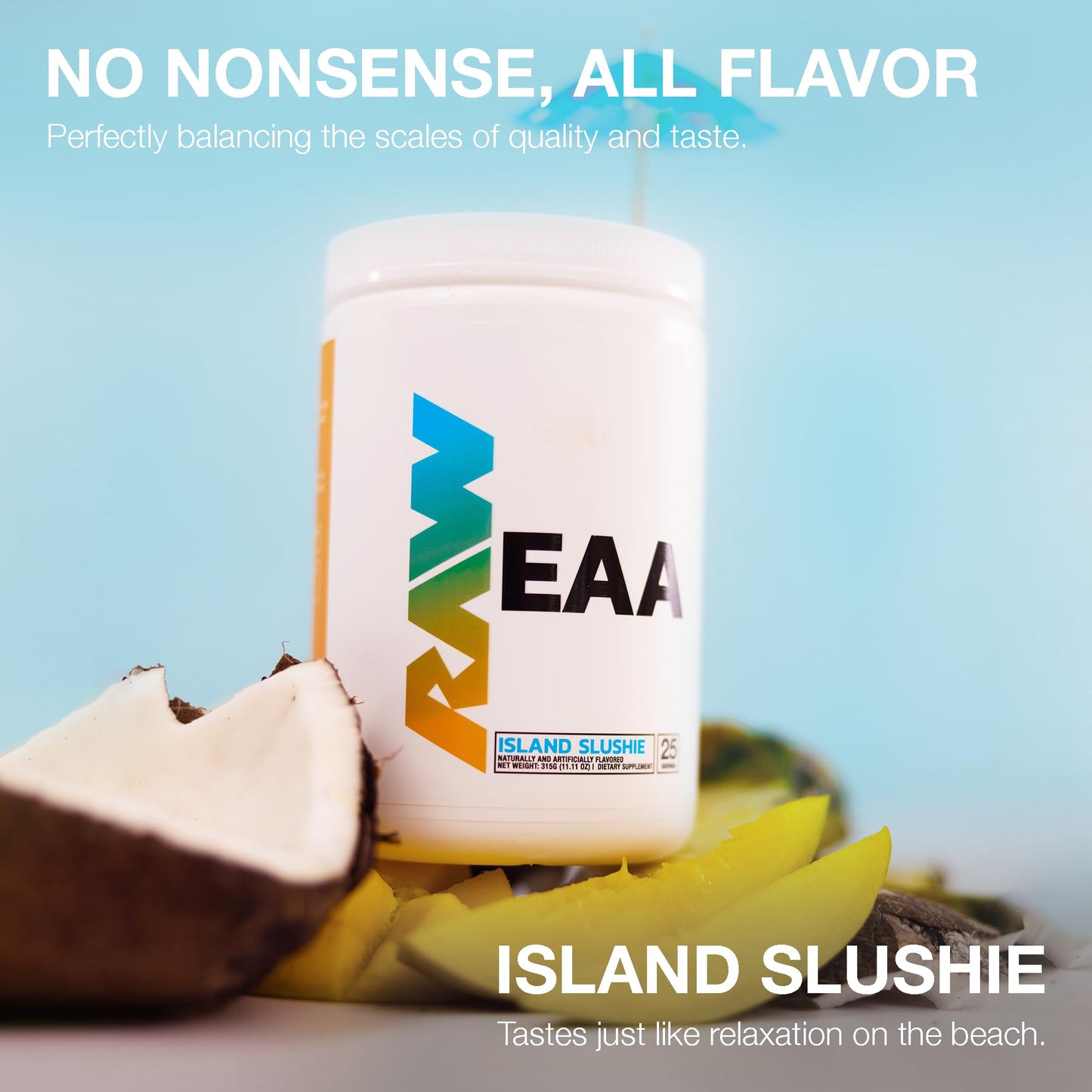 RAW EAA Amino Acids Powder, Island Slushie (25 Servings) - Pre Workout Amino Energy Powder for Strength, Endurance, Recovery & Lean Muscle Growth - BCAA Amino Acids Supplement for Men & Women