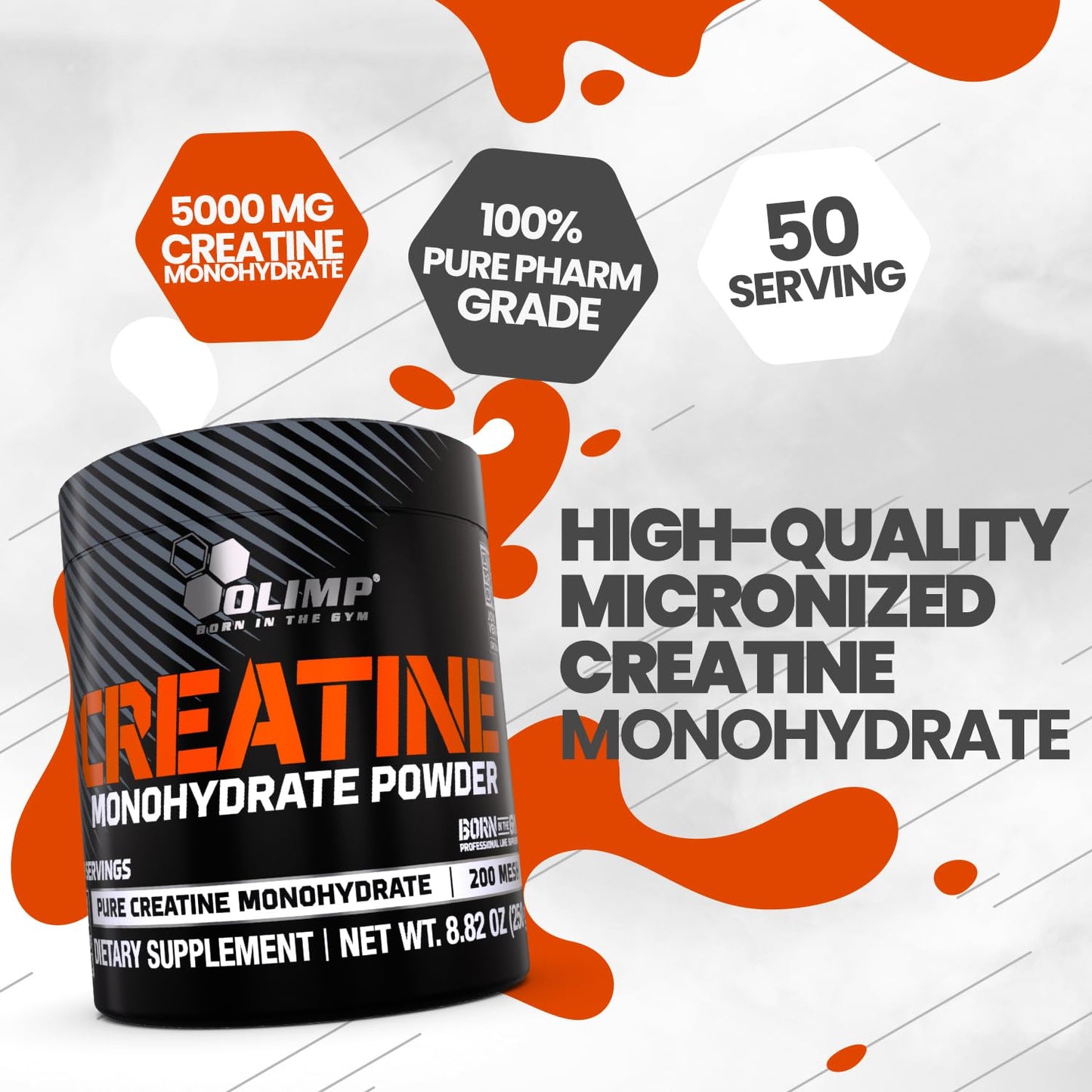OLIMP BORN IN THE GYM Creatine Powder 250g Pure Creatine Monohydrate Powder in Micronised Quality - Optimal High Dose