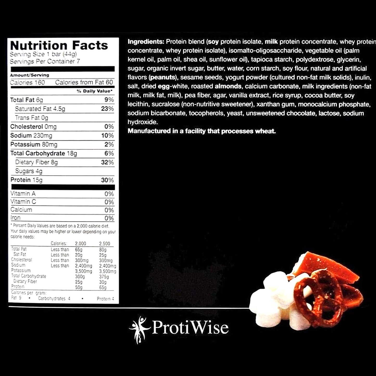 Protiwise High Protein Nutrition Bar | Salted Toffee Pretzel | 15g Protein Bar | Meal Replacement Bar | Gluten Free, Low Fat, Low Sugar, Keto-Friendly | Crush Cravings, Lose Weight | 7/box