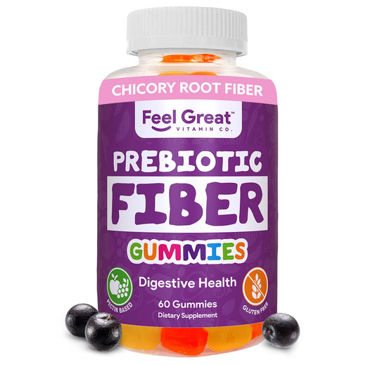 Prebiotic Fiber Gummies by Feel Great Vitamin Co (60 Gummies) | Helps Improve Digestive Health, Restore Natural Gut Flora, and Support Overall Health & Immunity* | Vegetarian & Vegan Friendly Chew