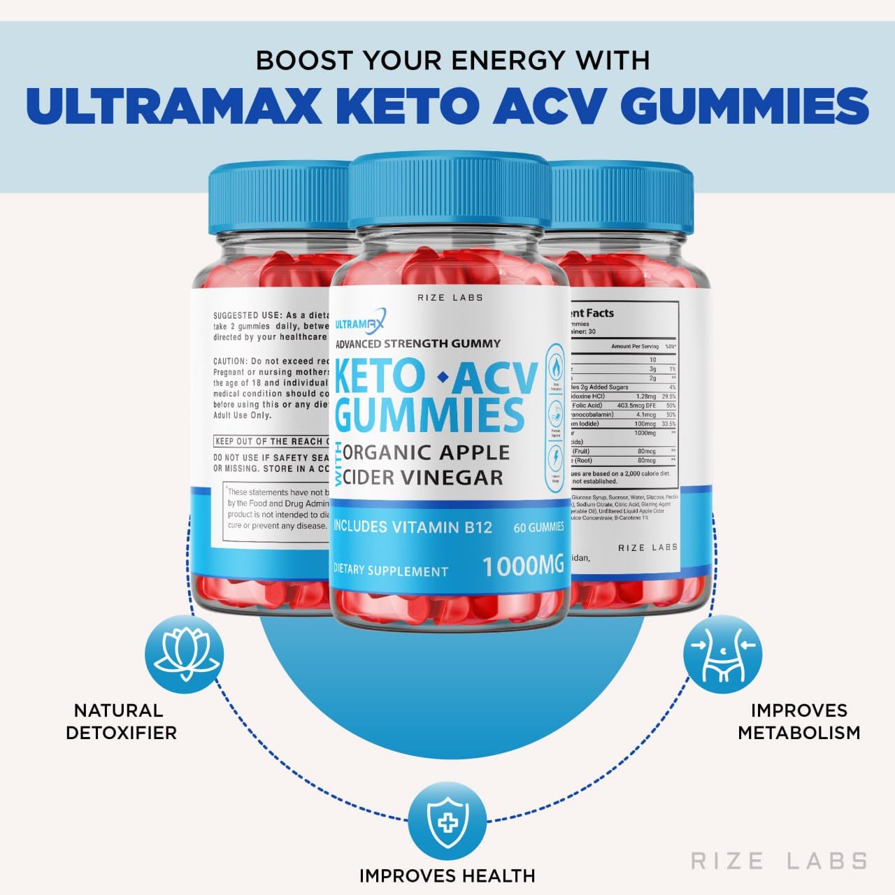 rize labs - Ultra Max Keto ACV Gummies for Advanced Weight Loss with Apple Cider Vinegar, Supplement Helps in Reducing Belly Fat, for Extra Strength (60 Gummies)