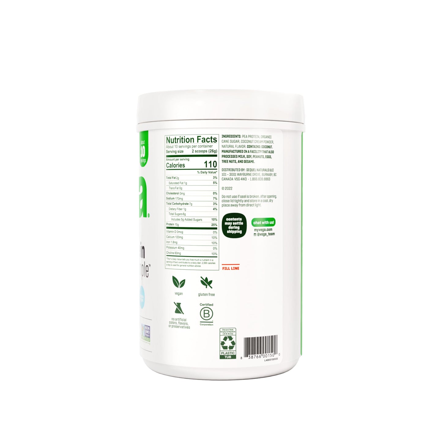 Vega Protein Made Simple Protein Powder, Vanilla - Stevia Free, Vegan, Plant Based, Healthy, Gluten Free, Pea Protein for Women and Men, 9.2 oz (Packaging May Vary)