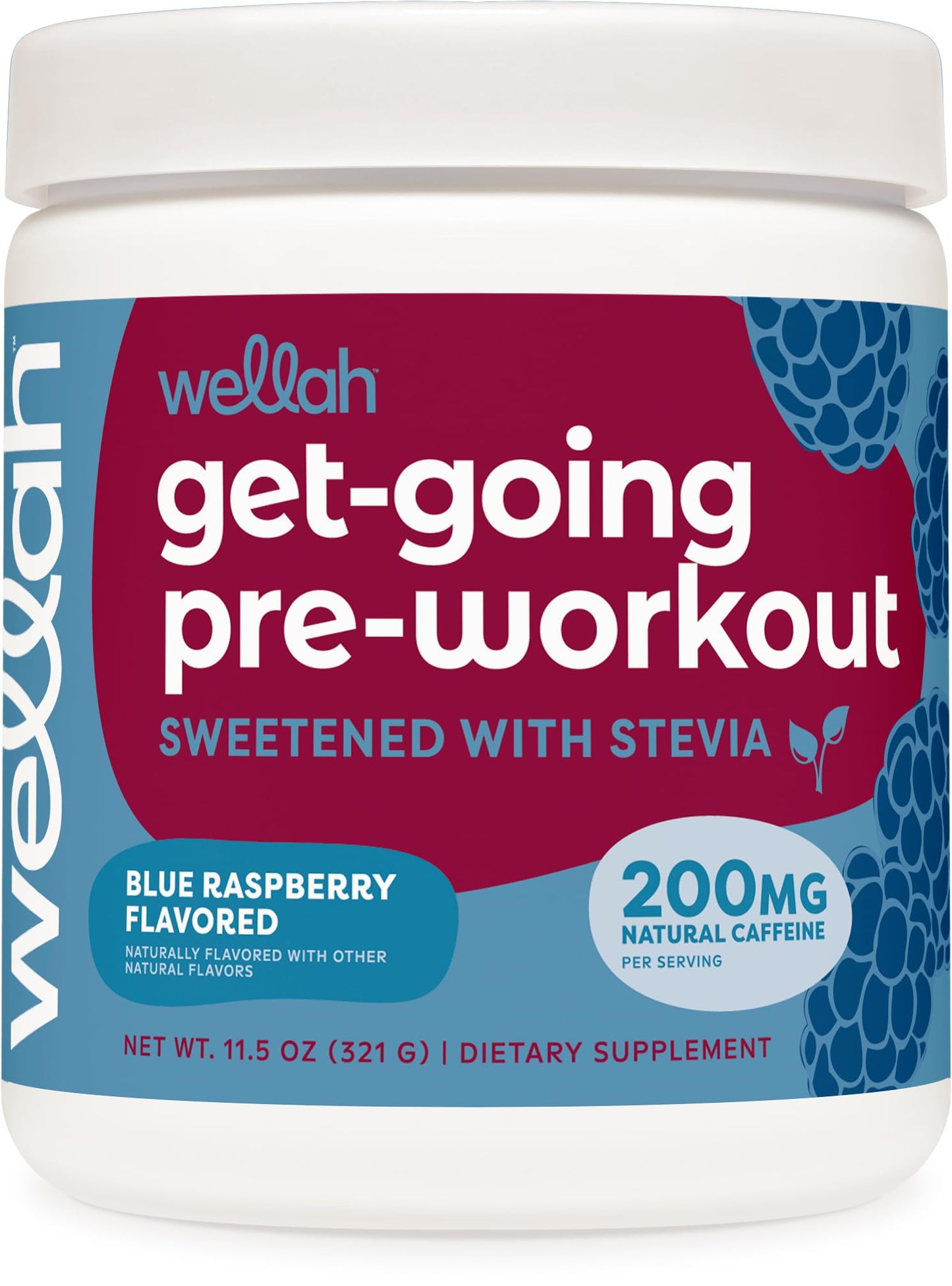 Wellah Get-Going Pre-Workout Drink Mix (Blue Raspberry Flavored, 30 Servings)