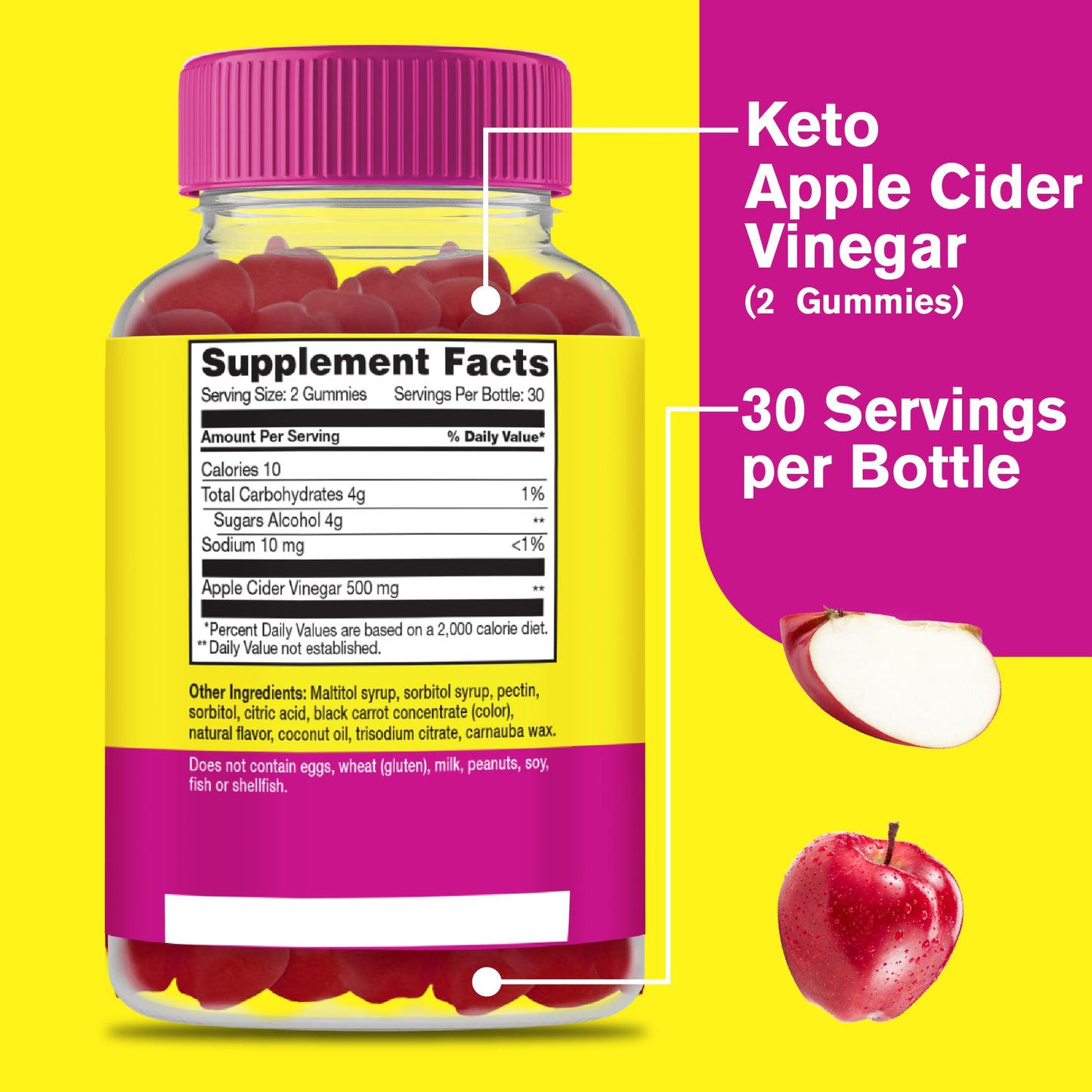 WellYeah Sugar Free Apple Cider Vinegar Gummies | 500 mg | Keto ACV Gummies | Apple Cider Vinegar with Mother | Vegan, Non GMO | 60 Count