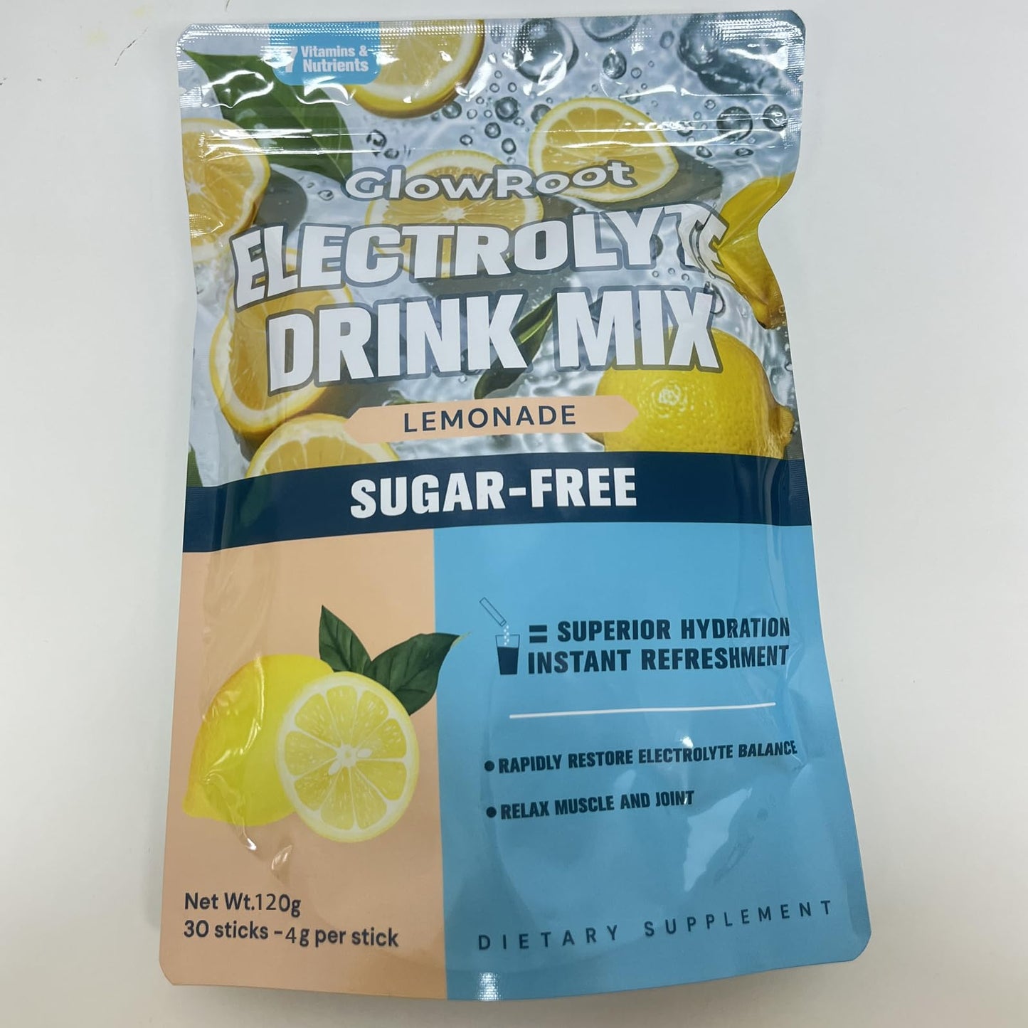 GlowRoot Electrolyte Drink | Planted Based Electrolytes Powder | Single-Serve Packets | No Added Sugar| Non-GMO | Lemonade Flavor - 120g