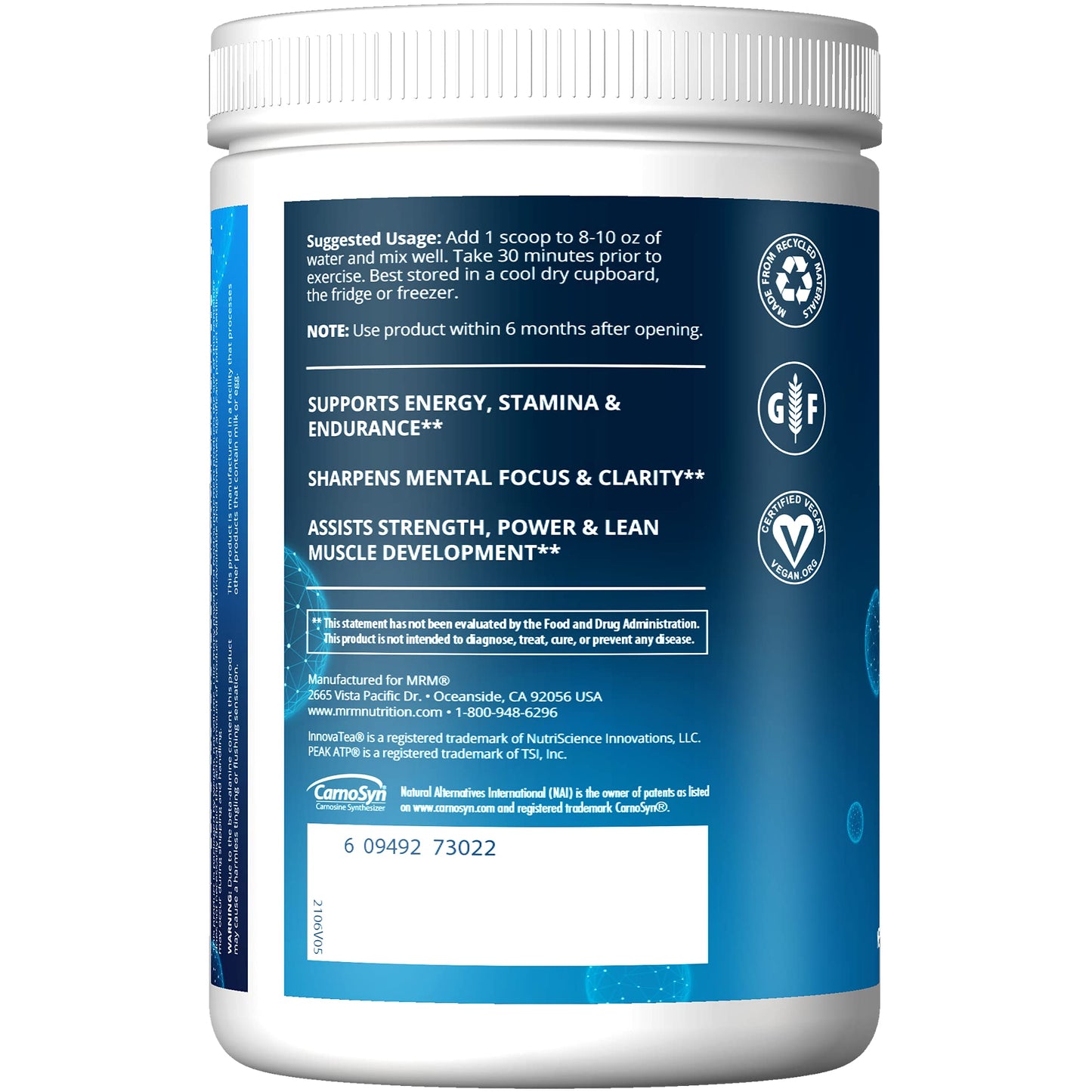 MRM Nutrition Driven Pre-Workout Powder | Mixed Berry Flavored | 125mg Caffeine | Pure Ingredients| Muscle + Hydration + Energy Blends | Performance Energy | Vegan + Gluten-Free | 29 Servings