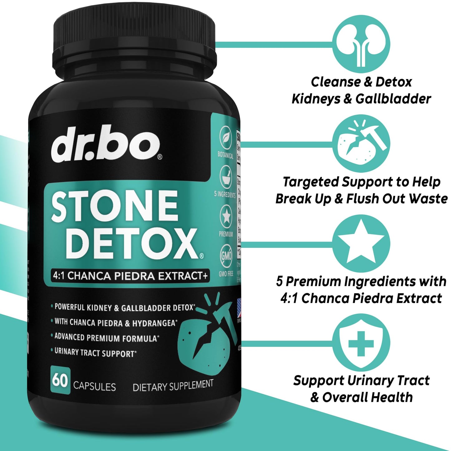 Stone Breaker Chanca Piedra Capsules - Stone Detox for Kidney Cleanse Detox, Gallbladder Formula with Hydrangea Root - Natural Gallstones Kidney Stones Dissolver Gallbladder Flush Pills - 60 Capsules