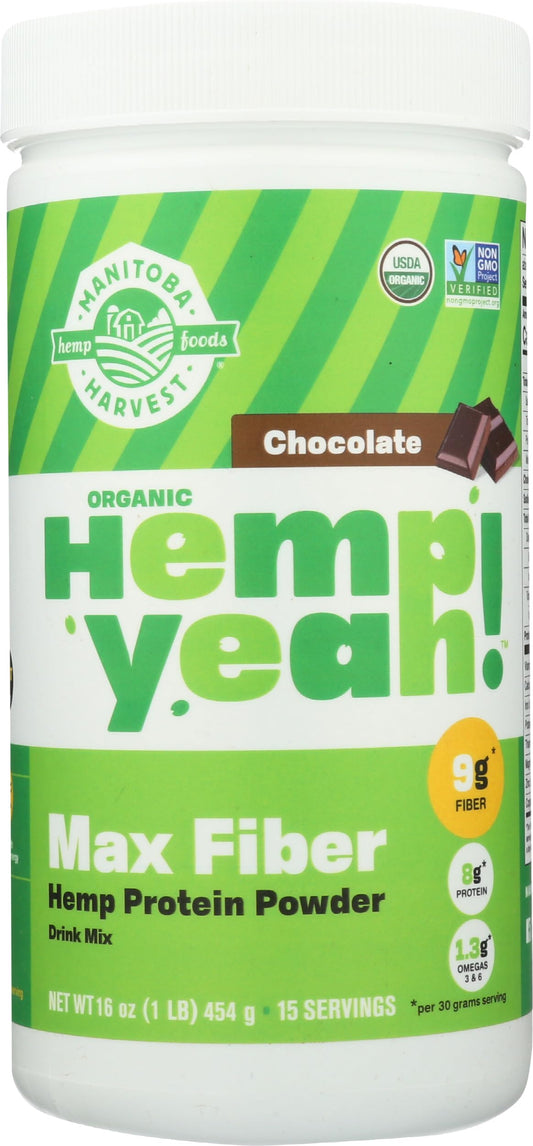 Manitoba Harvest Hemp Yeah Organic Max Fiber Protein Powder, Omegas 3&6 per Serving, Brown, Chocolate, 16 Ounce