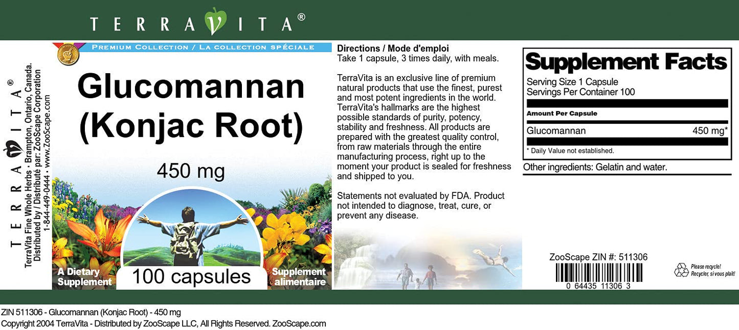 Glucomannan (Konjac Root) - 450 mg (100 Capsules, ZIN: 511306)
