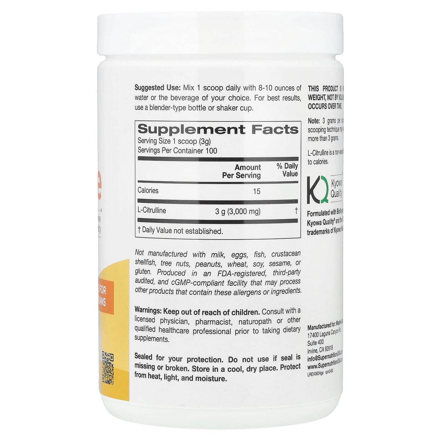 Super Nutrition L-Citrulline, Unflavored, 10.58 oz (300 g)