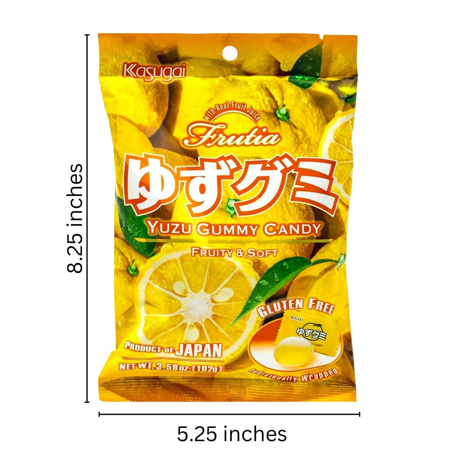 Kasugai Japanese Gummy Candy with Real Fruit Juice 4 Pack Yuzu Kiwifruit Lychee Peach with 2 Gosutoys Stickers