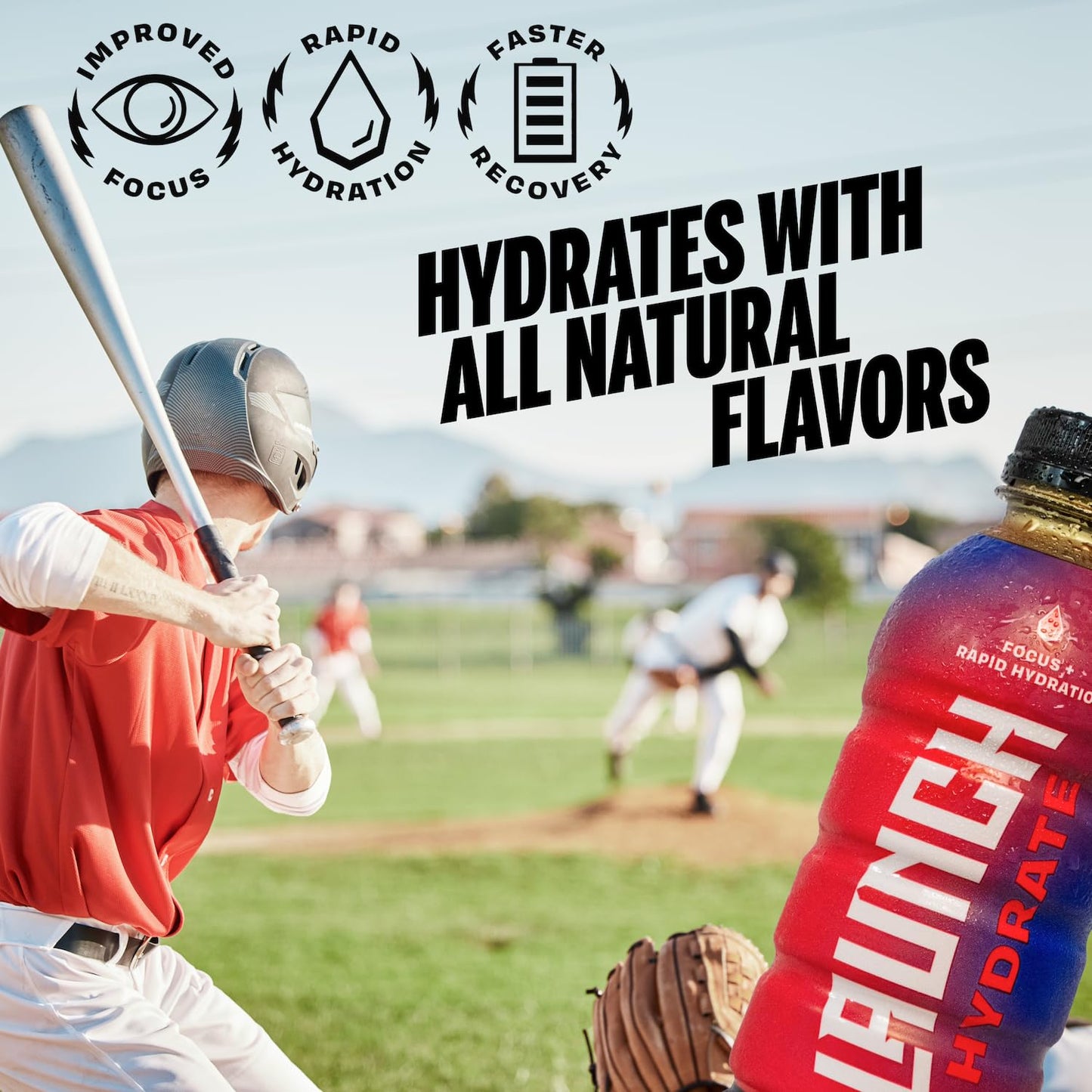 Launch Hydrate Sports Drink - 12 Pack - Real Cane Sugar 3x Electrolytes, All- Natural Hydration with Cognizin for Mental Focus, Real Fruit & Vegetable Juice, No Artificial Dyes - Fruit Punch Flavor