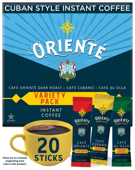 Oriente Variety Pack Instant Coffee Packets Single Serve 20 ct  Cafe Oriente Cafe Cubano Cafe De Olla  100 Arabica Dark Roast Coffee  Solar Energy Produced  Hot or Iced Instant Coffee Packets
