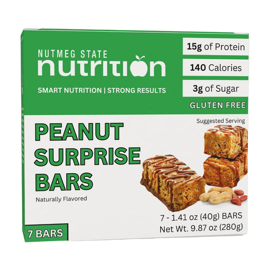 Nutmeg State Nutrition Protein Breakfast Bar, High Protein Snack Bar, 15g Protein, Low Calorie, Low Sugar, 150 Calories, 7 Servings Per Box (Peanut Surprise)
