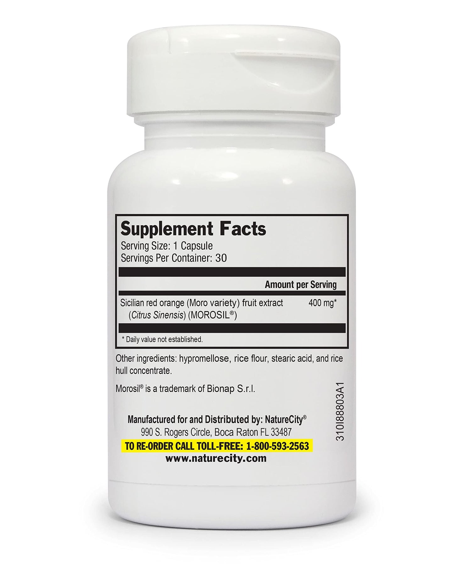 NatureCity True-Slim 400mg Morosil Fat and Weight Loss Supplement | Helps Reduce Fat Accumulation | 30 Veggie Capsules | Non GMO Gluten-Free | Made in USA with Blood Orange Extract from Sicily Italy