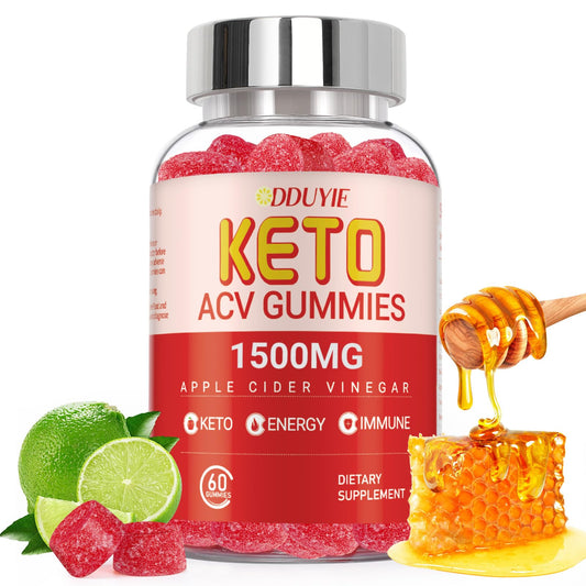 DDUYIE Vegan Apple Cider Vinegar Gummies | 1500MG 60 Count | Keto ACV Supplement | Apple Flavor | Rich in Vitamins B12 and B6 | Non-GMO, Gluten Free, Gelatin-Free Gummies for Adults