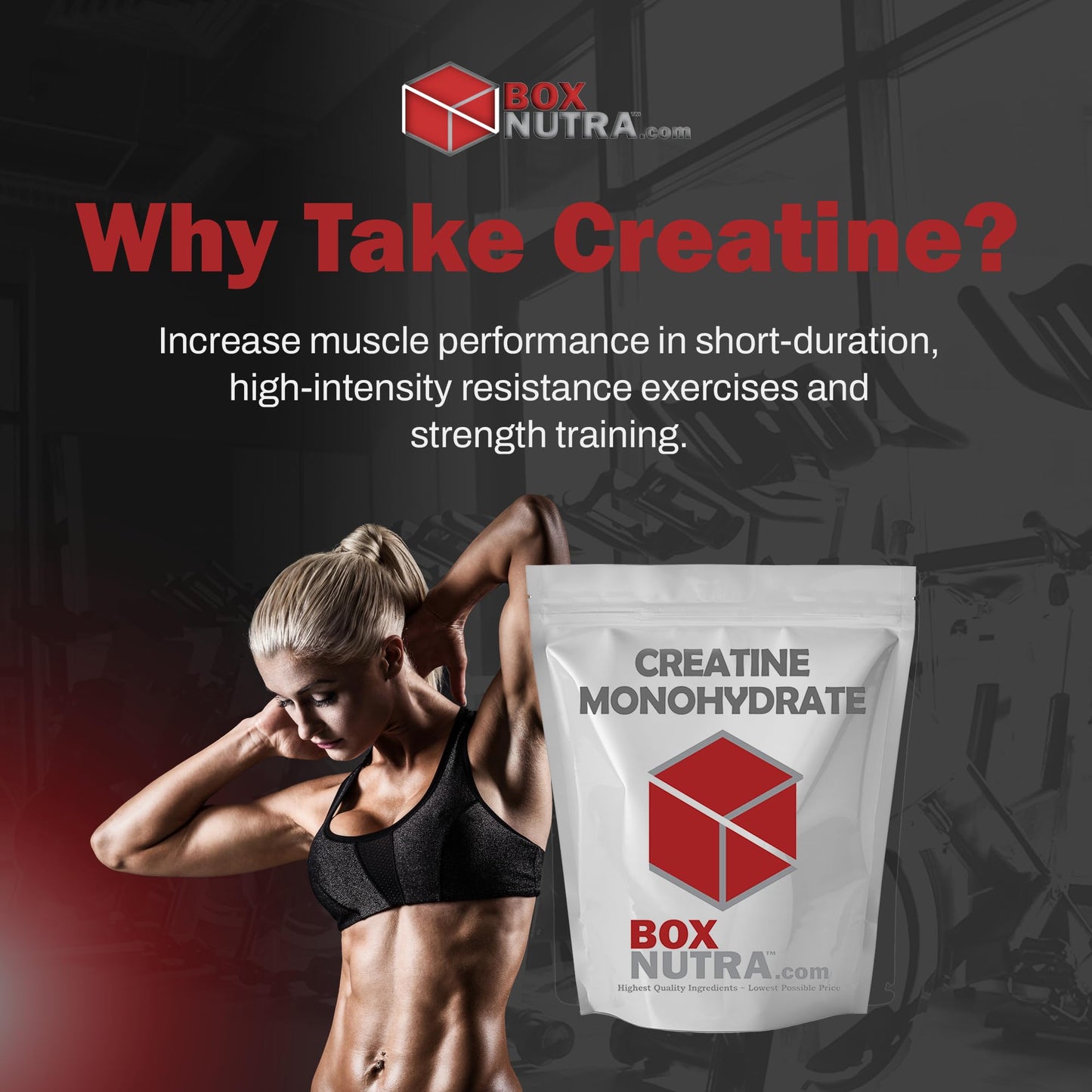 BoxNutra Creatine Monohydrate Powder - Creatine Powder for Men and Women Increases Muscle Gain - Unflavored Creatine Dissolves Well in Shakes, Smoothies, and More, 200 Servings