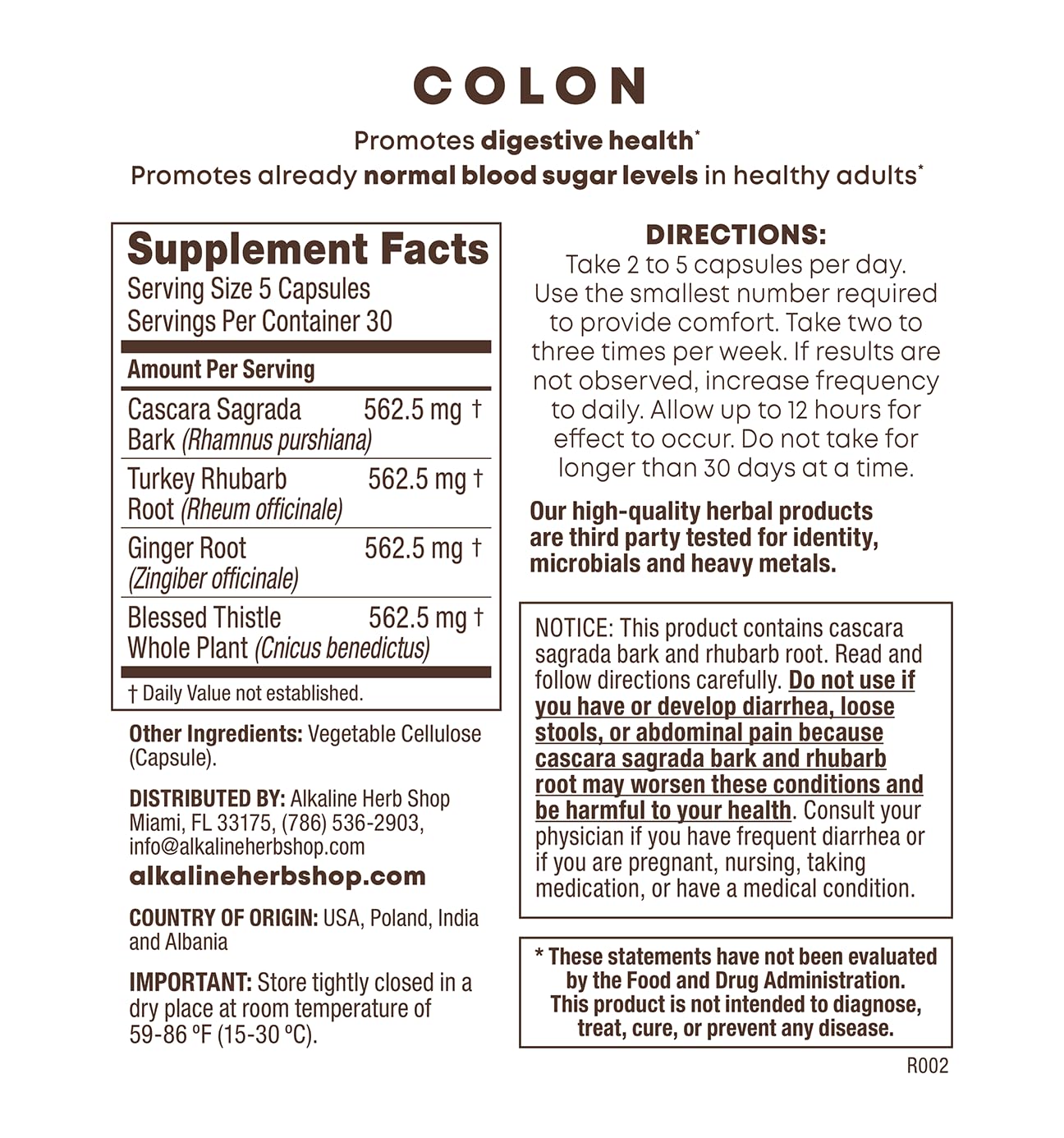 Alkaline Herb Store Colon Supplement 150 Capsules (Happy Colon)